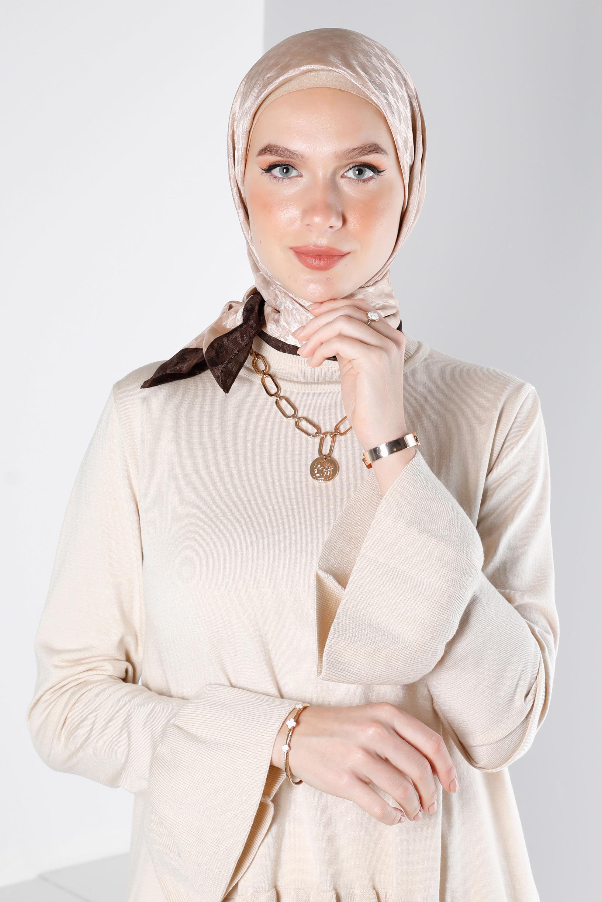 Tesettür giyim KAHVE ALVINA KAZAYAĞI EŞARP 8144