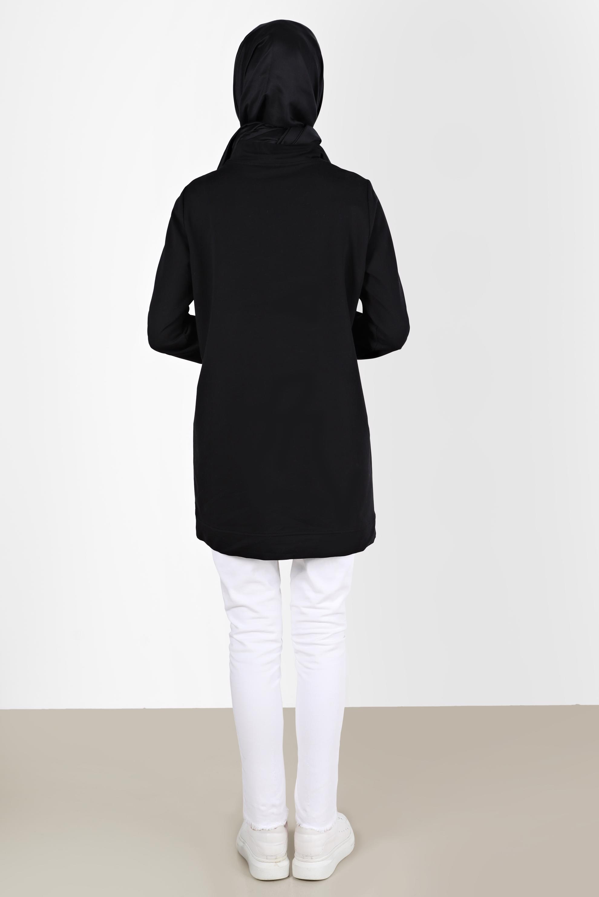 Tesettür giyim SİYAH FERMUAR DETAYLI MANŞETLERİ LASTİKLİ EŞOFMAN TUNİK 41652 