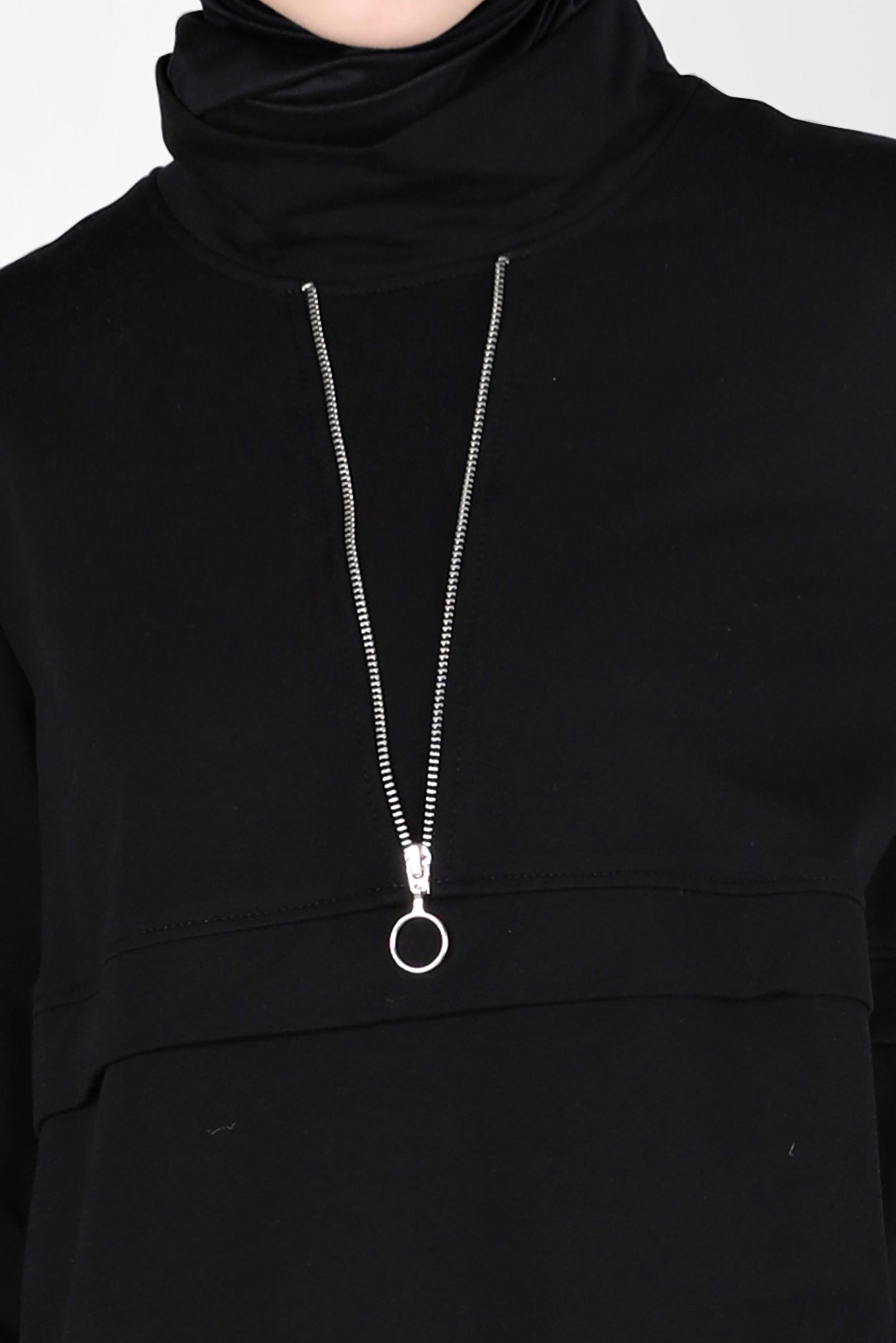 Tesettür giyim SİYAH FERMUAR DETAYLI MANŞETLERİ LASTİKLİ EŞOFMAN TUNİK 41652 