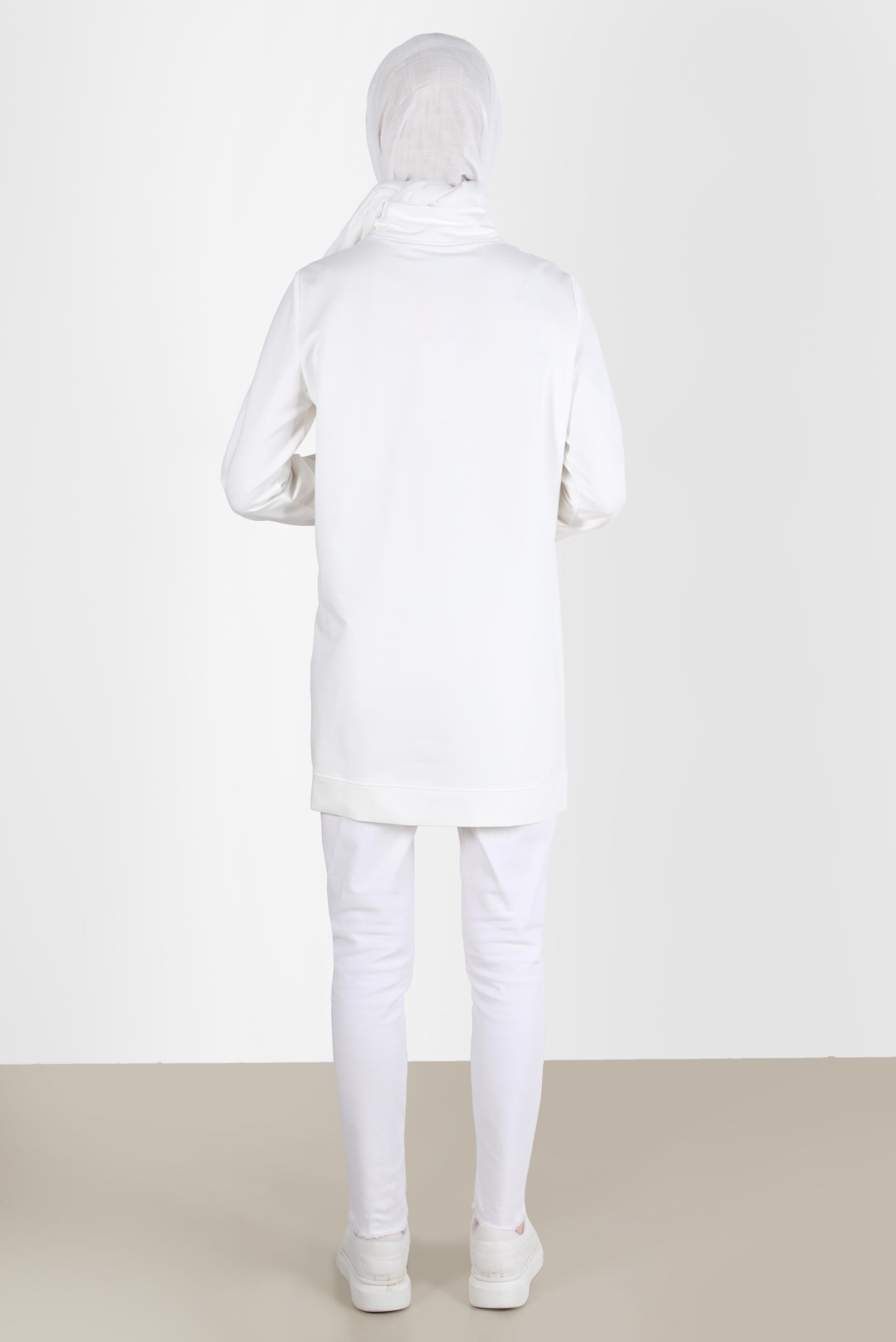 Tesettür giyim BEYAZ FERMUAR DETAYLI MANŞETLERİ LASTİKLİ EŞOFMAN TUNİK 41652 