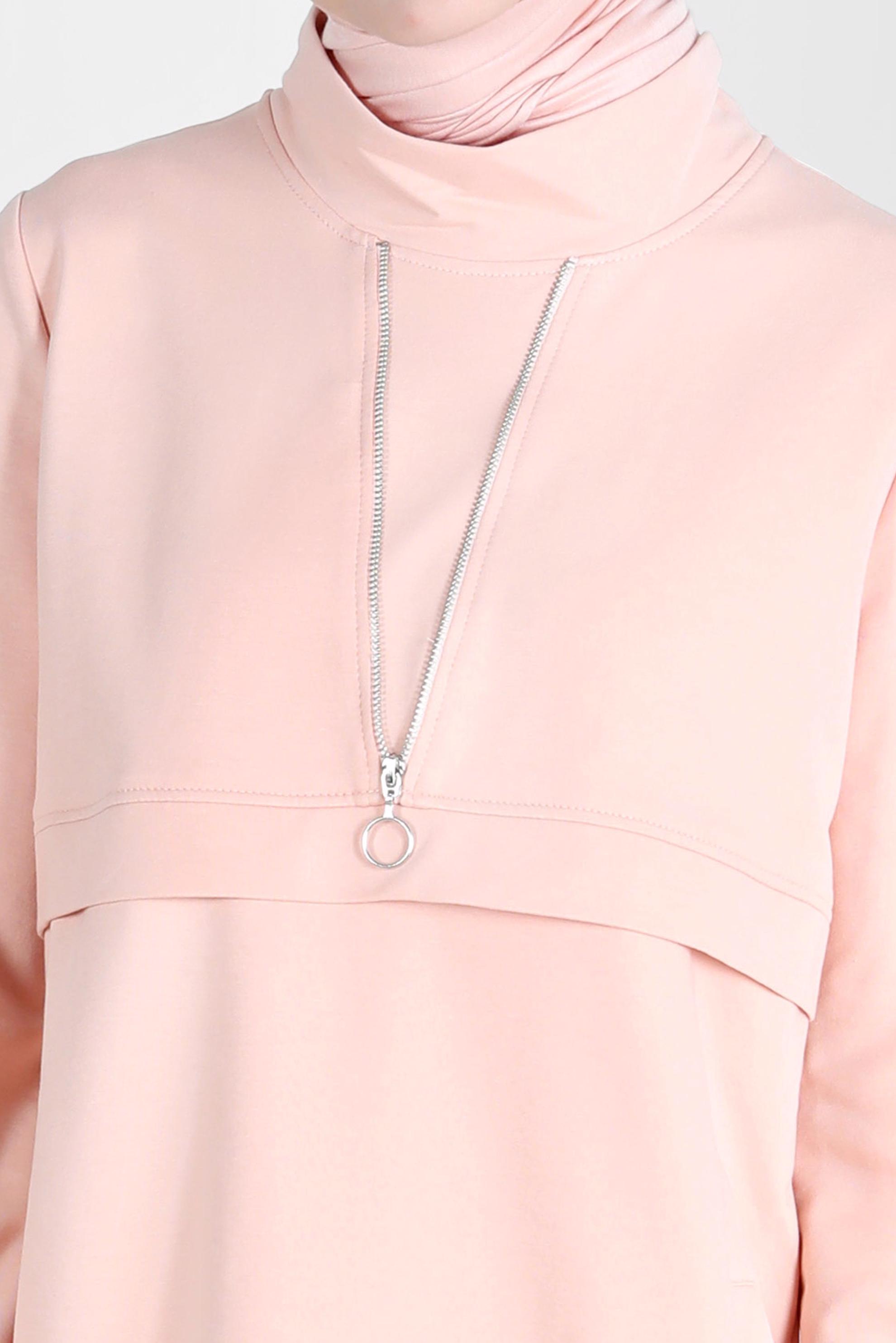 Tesettür giyim PUDRA FERMUAR DETAYLI MANŞETLERİ LASTİKLİ EŞOFMAN TUNİK 41652 