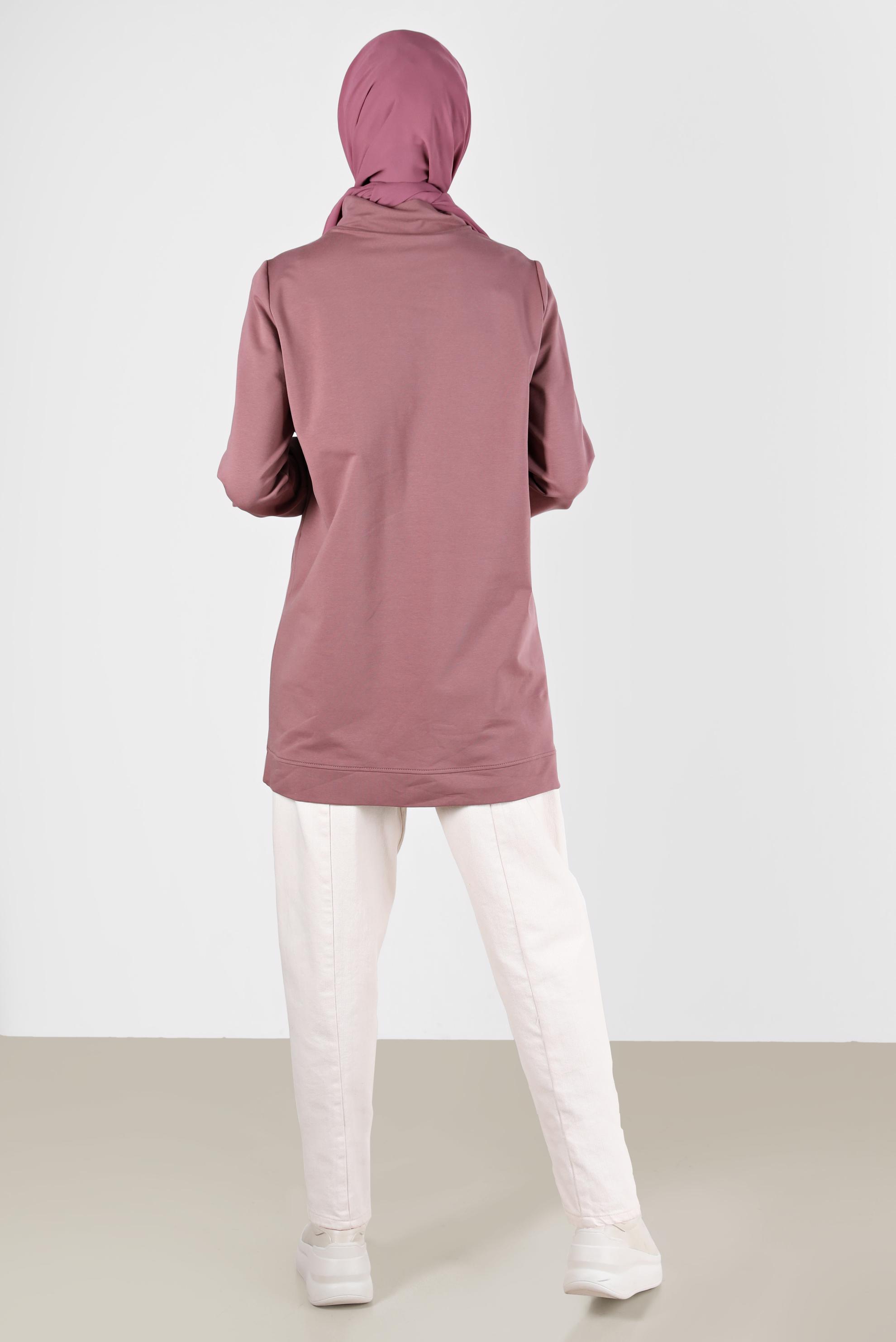 Tesettür giyim PEMBE FERMUAR DETAYLI MANŞETLERİ LASTİKLİ EŞOFMAN TUNİK 41652 