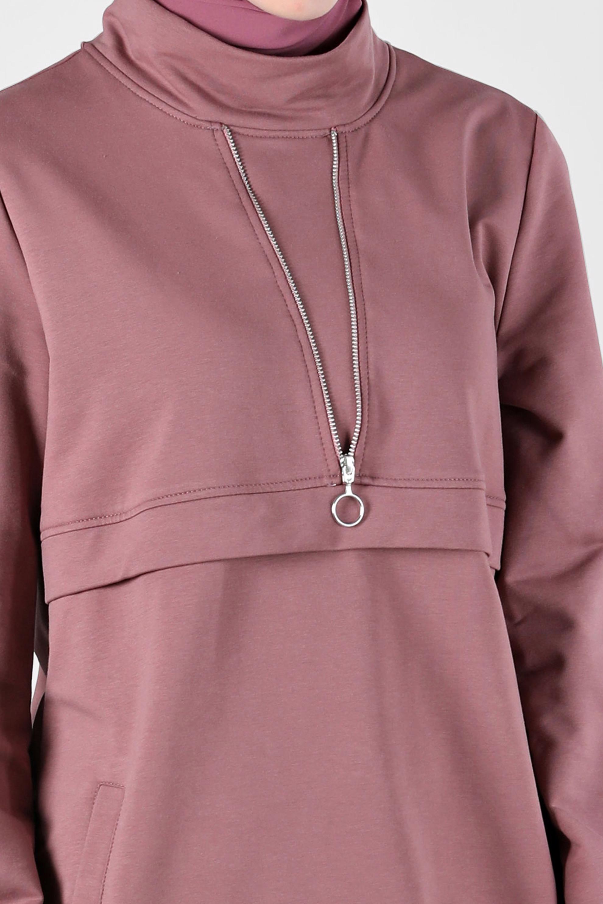 Tesettür giyim PEMBE FERMUAR DETAYLI MANŞETLERİ LASTİKLİ EŞOFMAN TUNİK 41652 