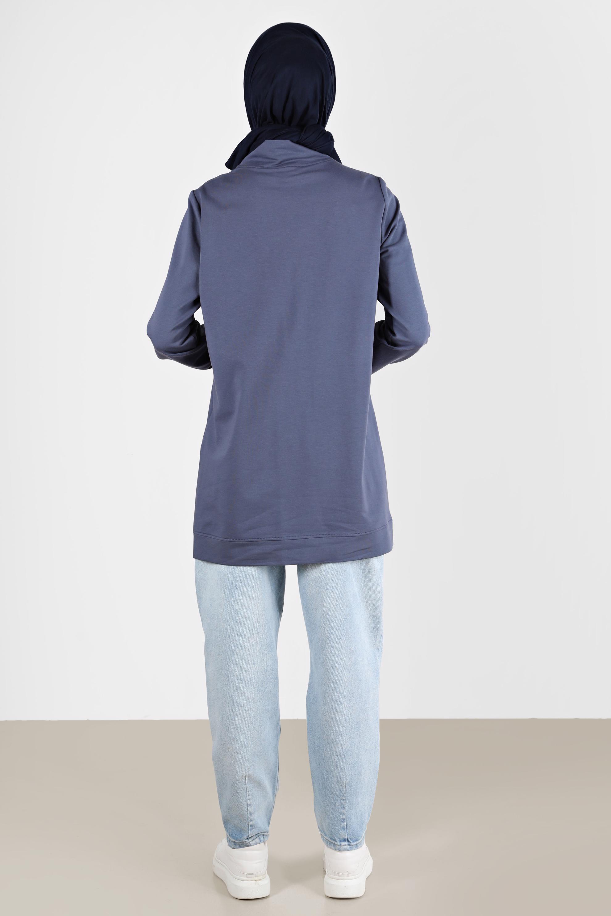 Tesettür giyim LACİVERT FERMUAR DETAYLI MANŞETLERİ LASTİKLİ EŞOFMAN TUNİK 41652 