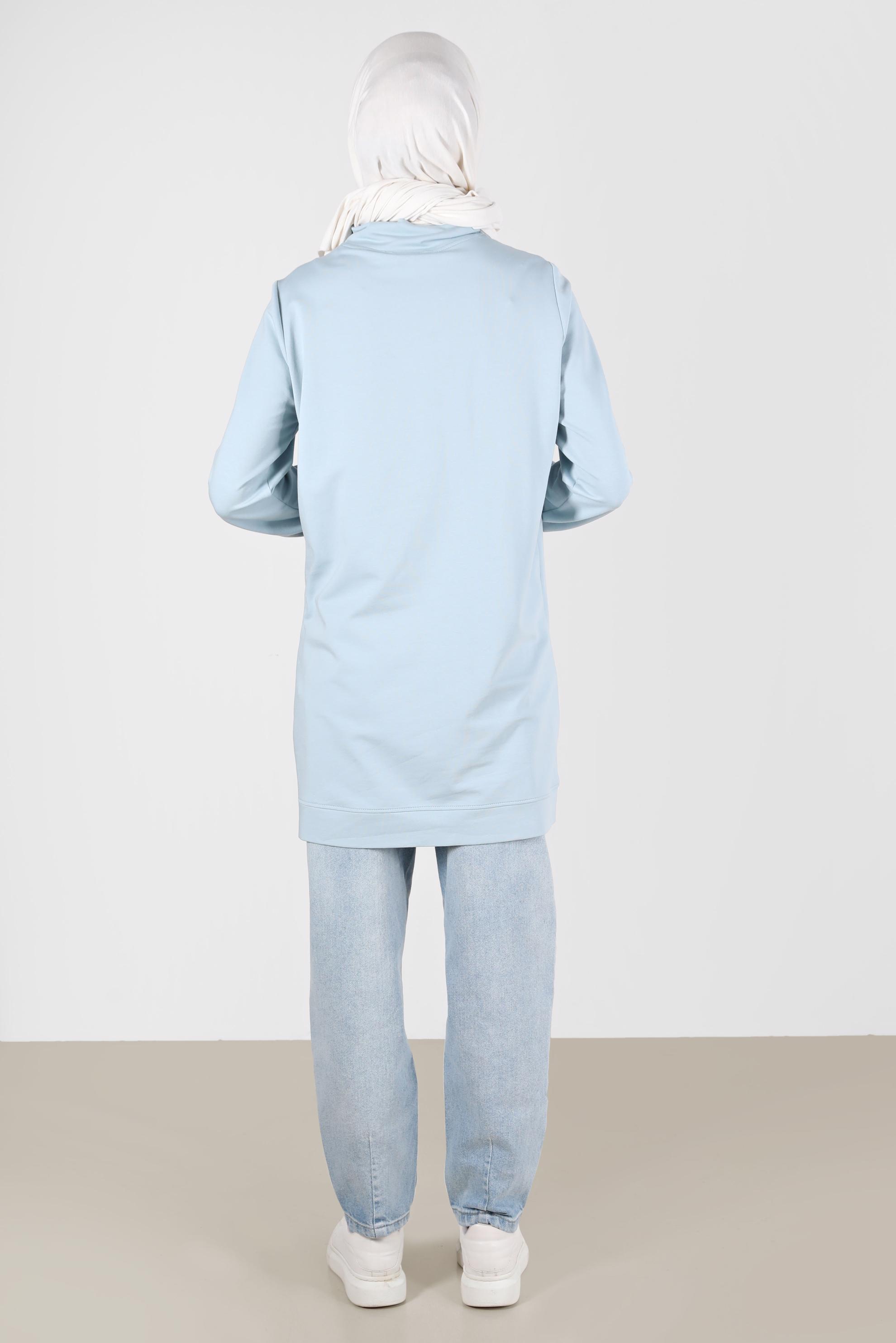 Tesettür giyim MAVİ FERMUAR DETAYLI MANŞETLERİ LASTİKLİ EŞOFMAN TUNİK 41652 