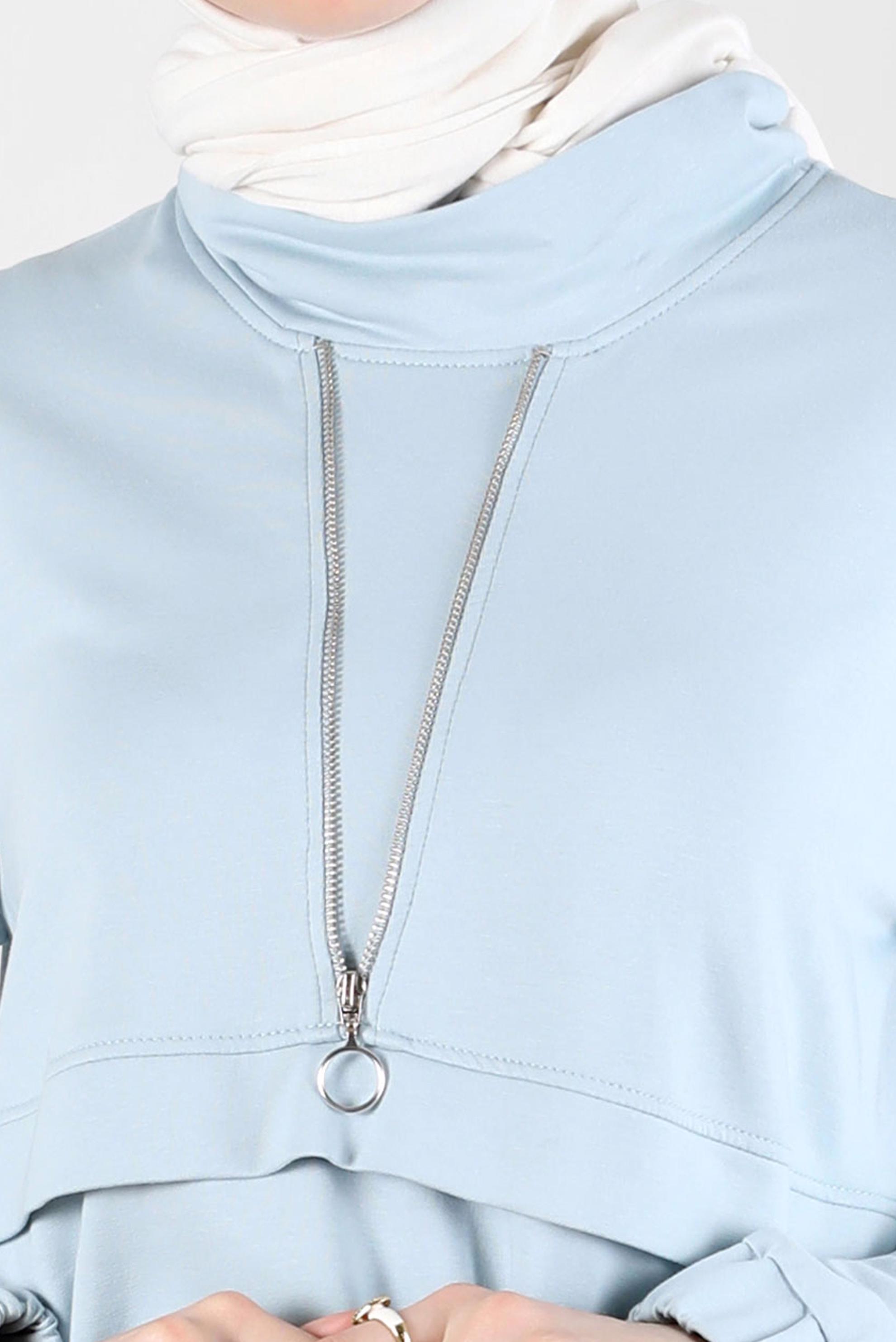 Tesettür giyim MAVİ FERMUAR DETAYLI MANŞETLERİ LASTİKLİ EŞOFMAN TUNİK 41652 