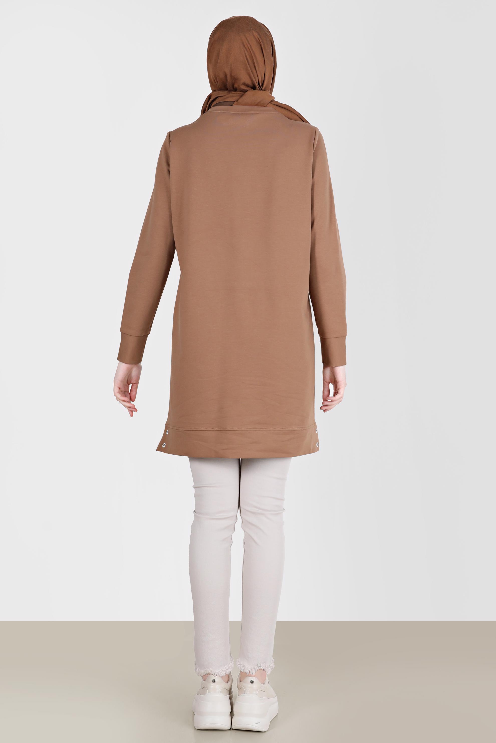 Tesettür giyim KAHVE BASKI DETAYLI EŞOFMAN TUNİK 42275 