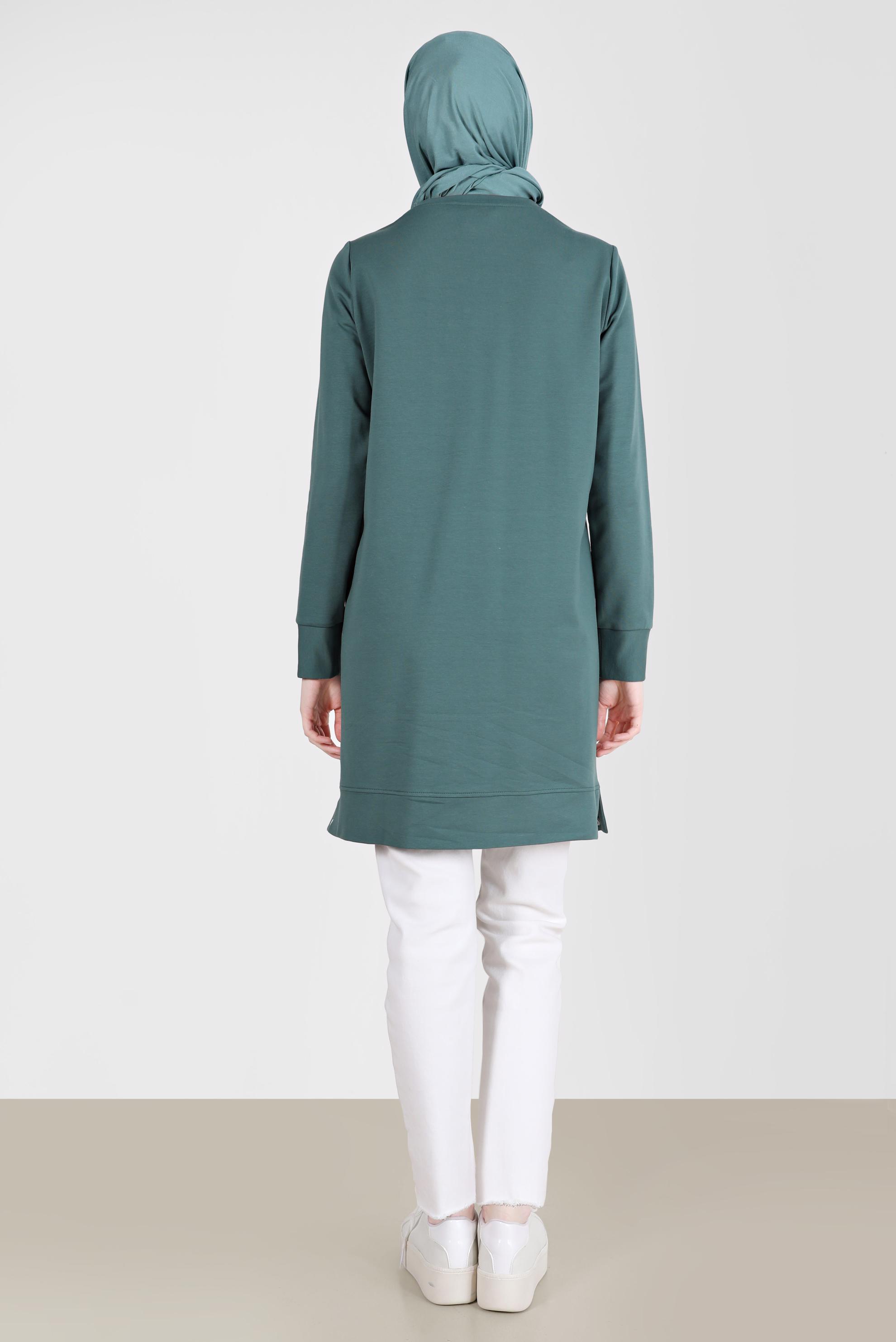 Tesettür giyim YEŞİL BASKI DETAYLI EŞOFMAN TUNİK 42275 