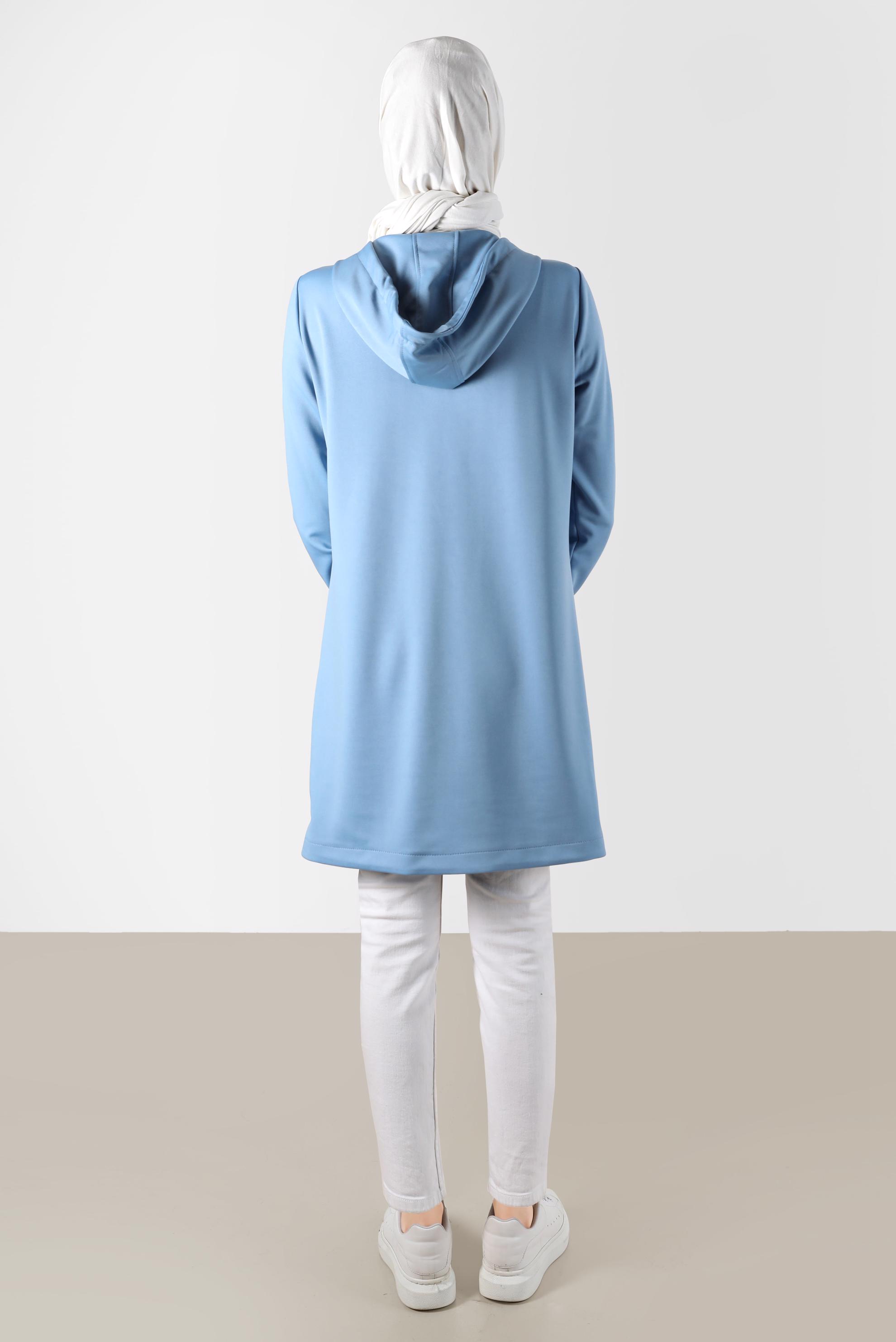 Tesettür giyim MAVİ KAPÜŞONLU ÇITÇITLI EŞOFMAN TUNİK 42570 