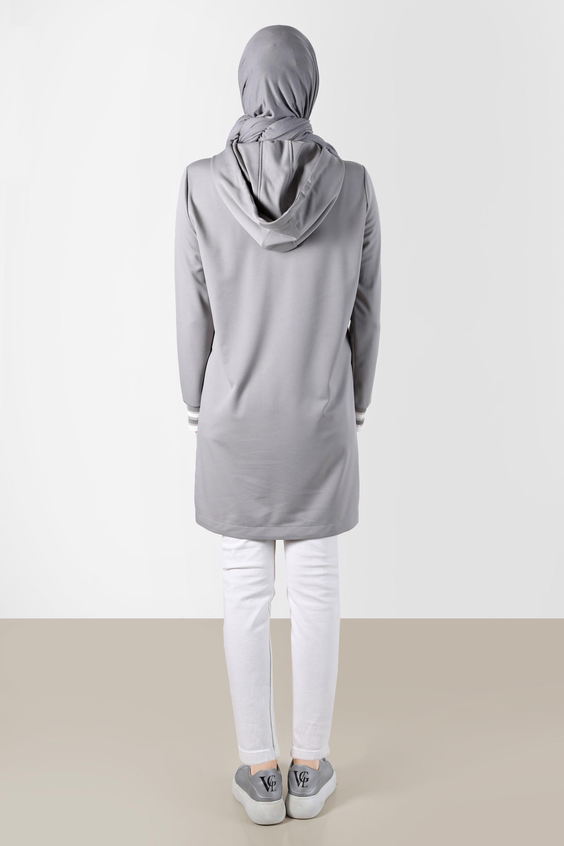 Tesettür giyim GRİ KAPÜŞONLU ÇITÇITLI EŞOFMAN TUNİK 42570 