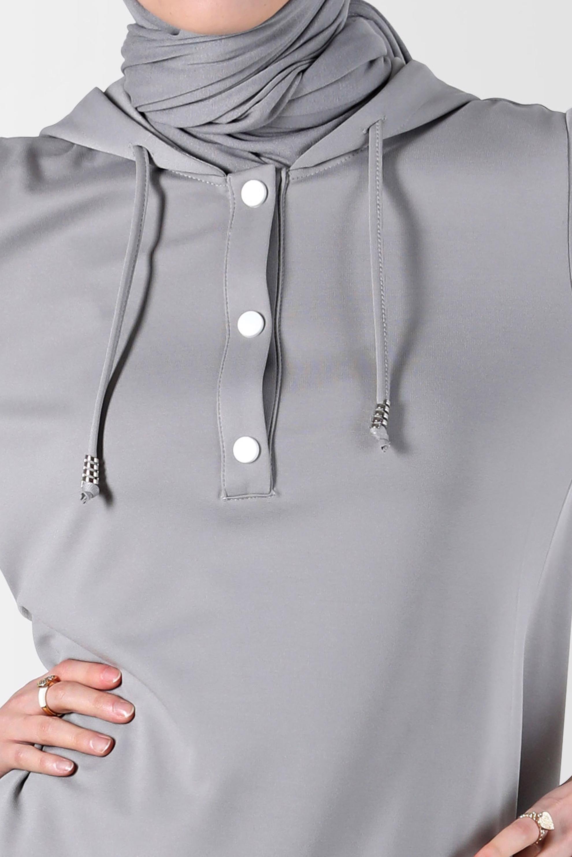 Tesettür giyim GRİ KAPÜŞONLU ÇITÇITLI EŞOFMAN TUNİK 42570 