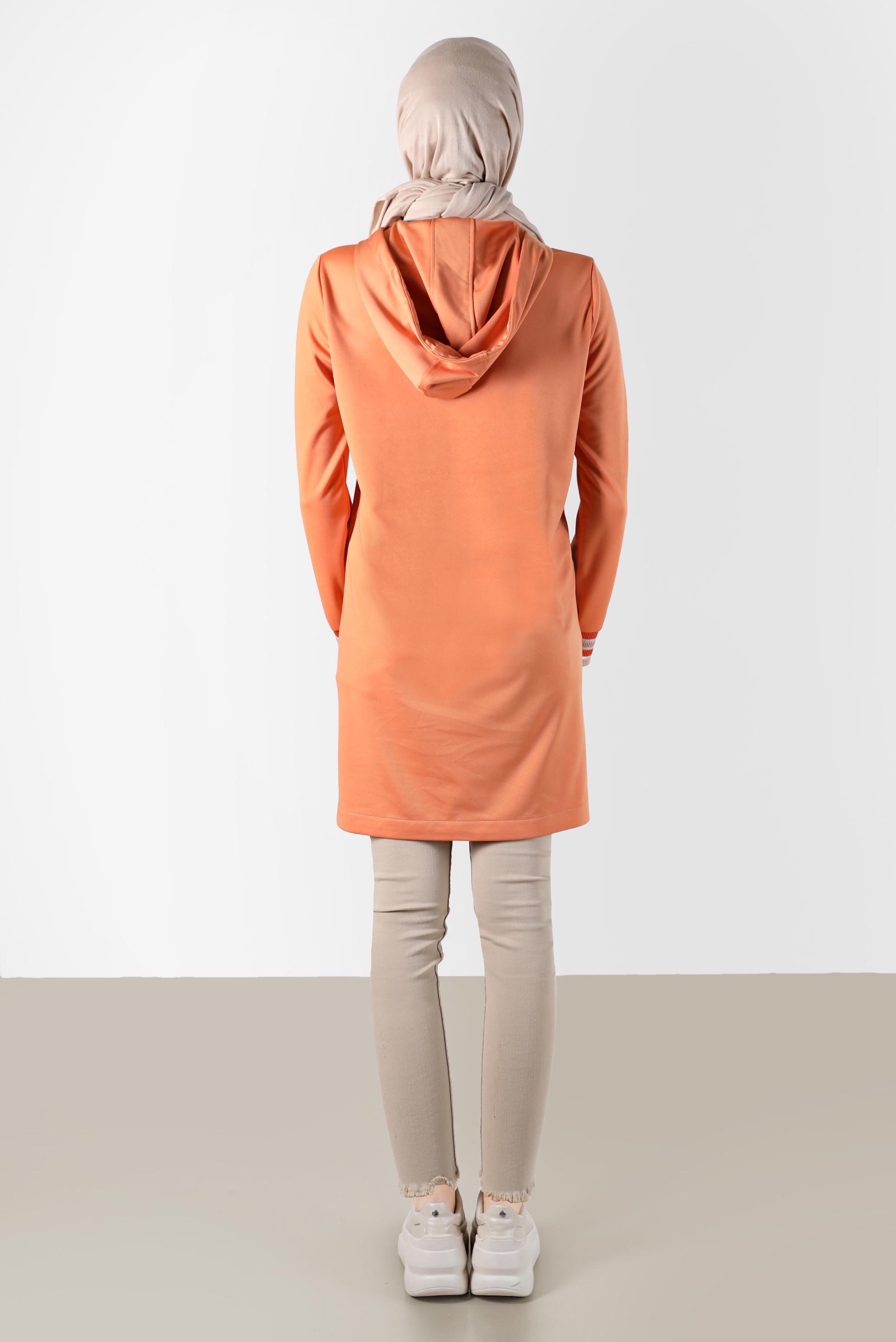 Tesettür giyim TURUNCU KAPÜŞONLU ÇITÇITLI EŞOFMAN TUNİK 42570 