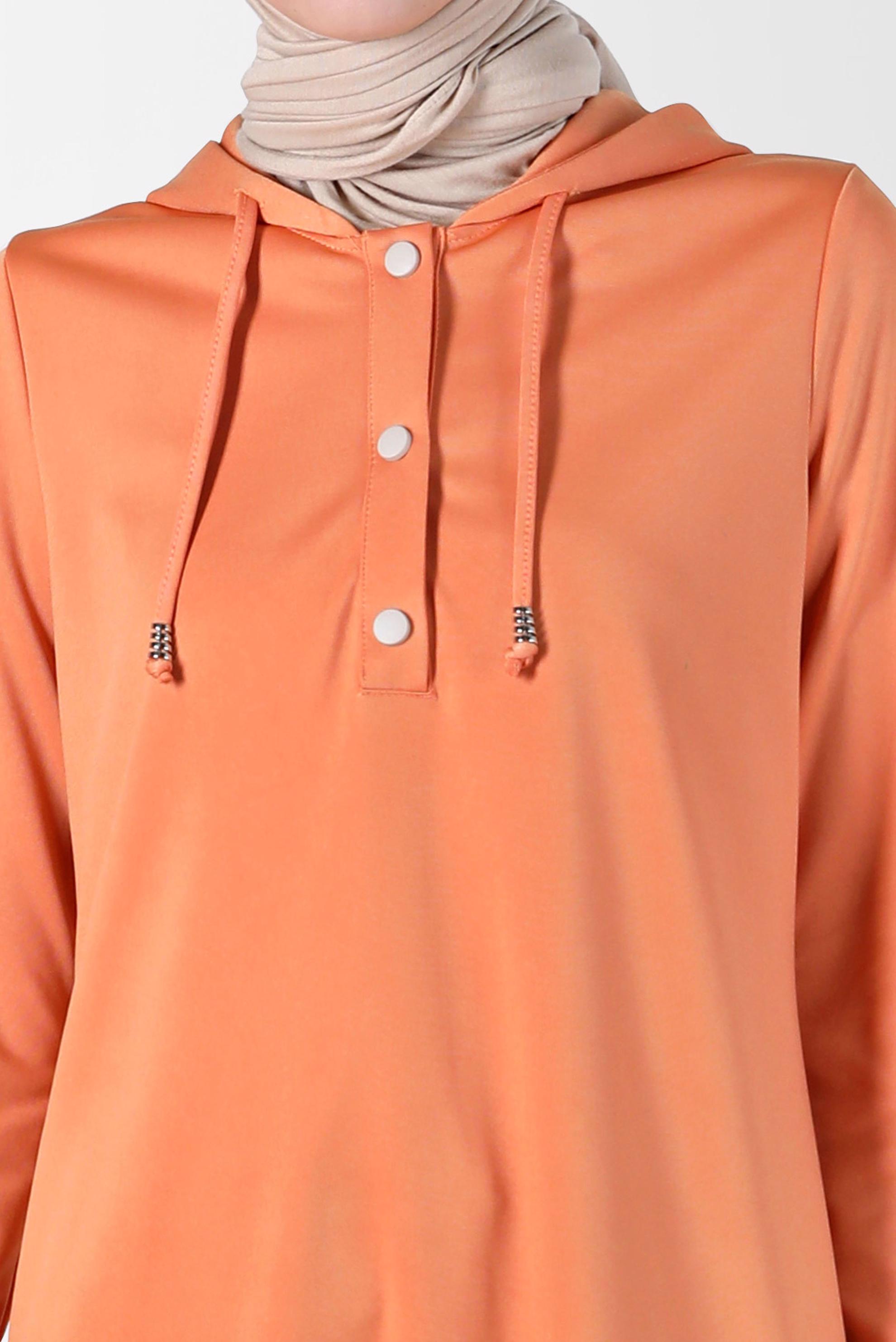 Tesettür giyim TURUNCU KAPÜŞONLU ÇITÇITLI EŞOFMAN TUNİK 42570 