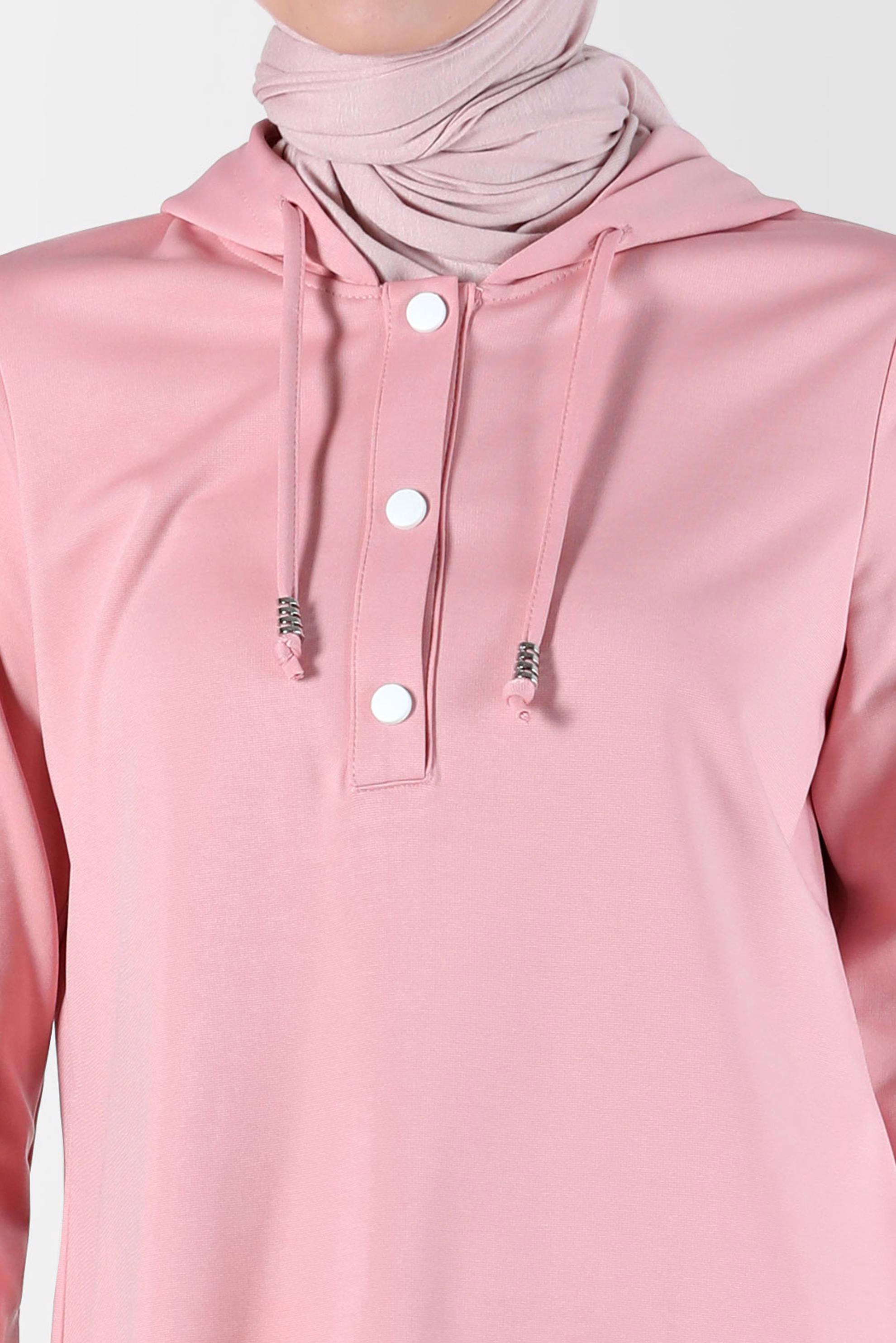 Tesettür giyim PUDRA KAPÜŞONLU ÇITÇITLI EŞOFMAN TUNİK 42570 