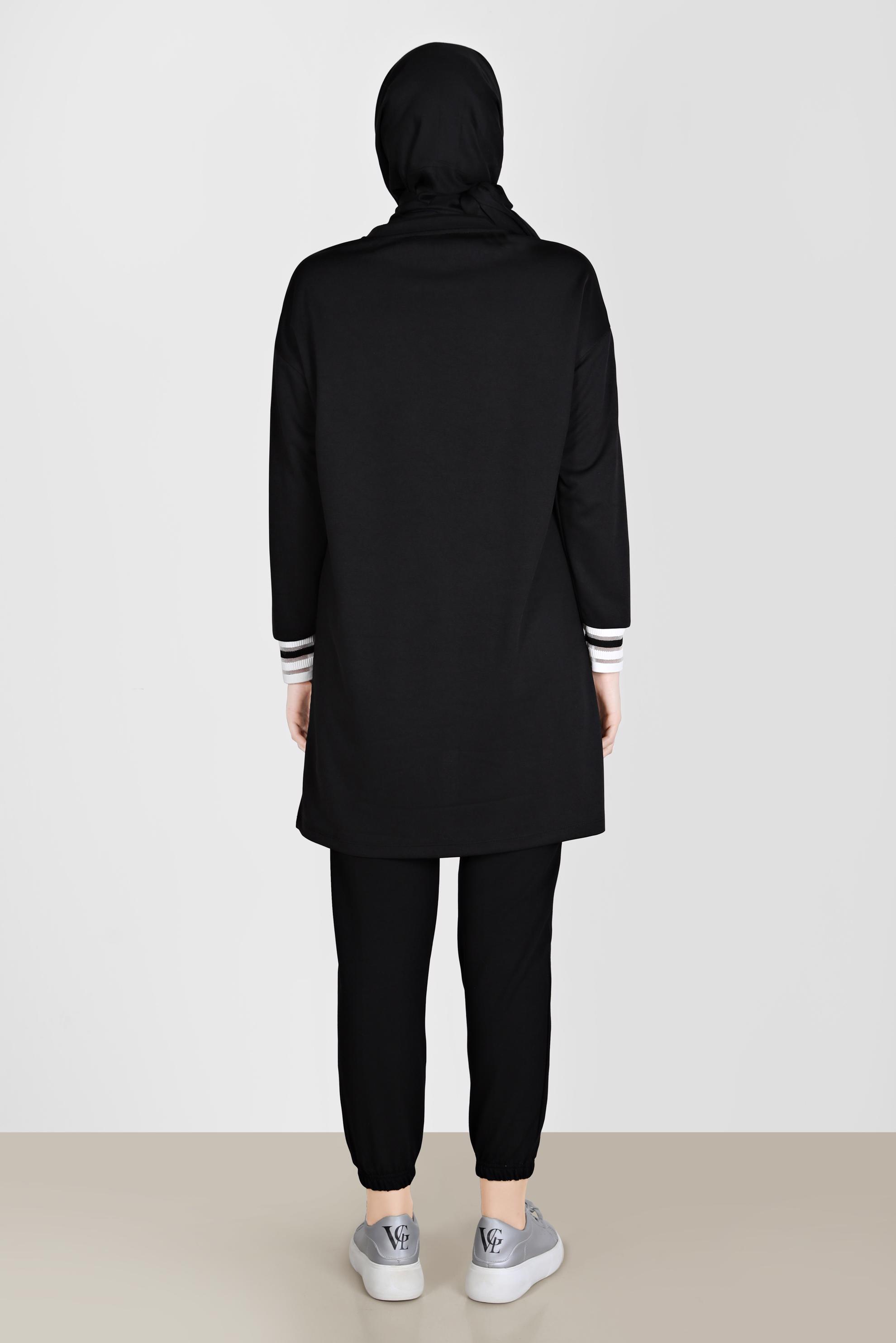 Tesettür giyim SİYAH BAĞCIK DETAYLI EŞOFMAN TUNİK 42572 