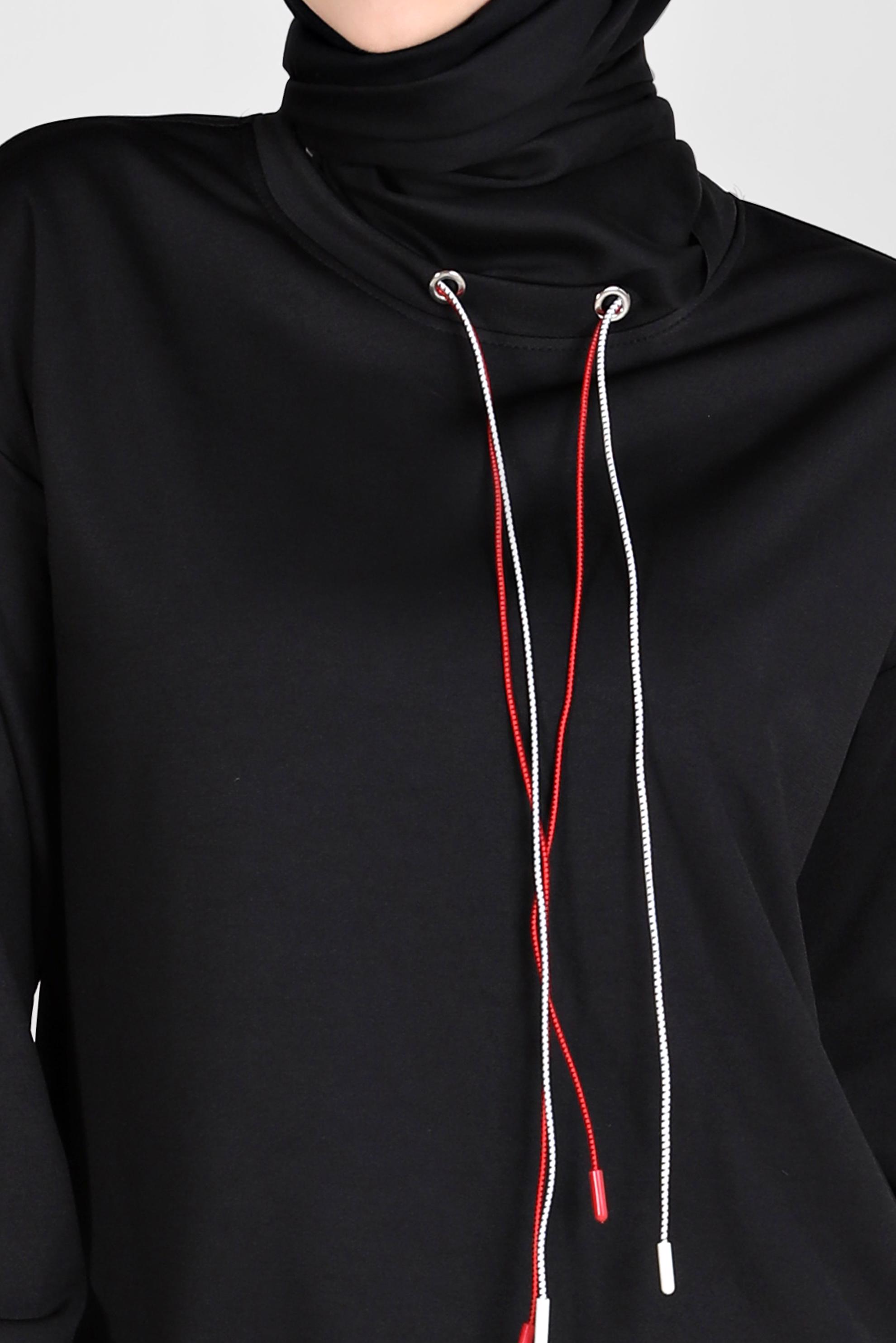 Tesettür giyim SİYAH BAĞCIK DETAYLI EŞOFMAN TUNİK 42572 