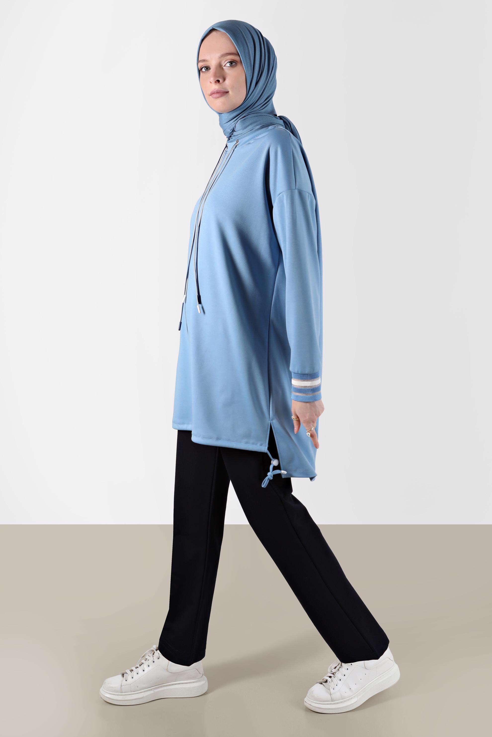 Tesettür giyim MAVİ BAĞCIK DETAYLI EŞOFMAN TUNİK 42572 