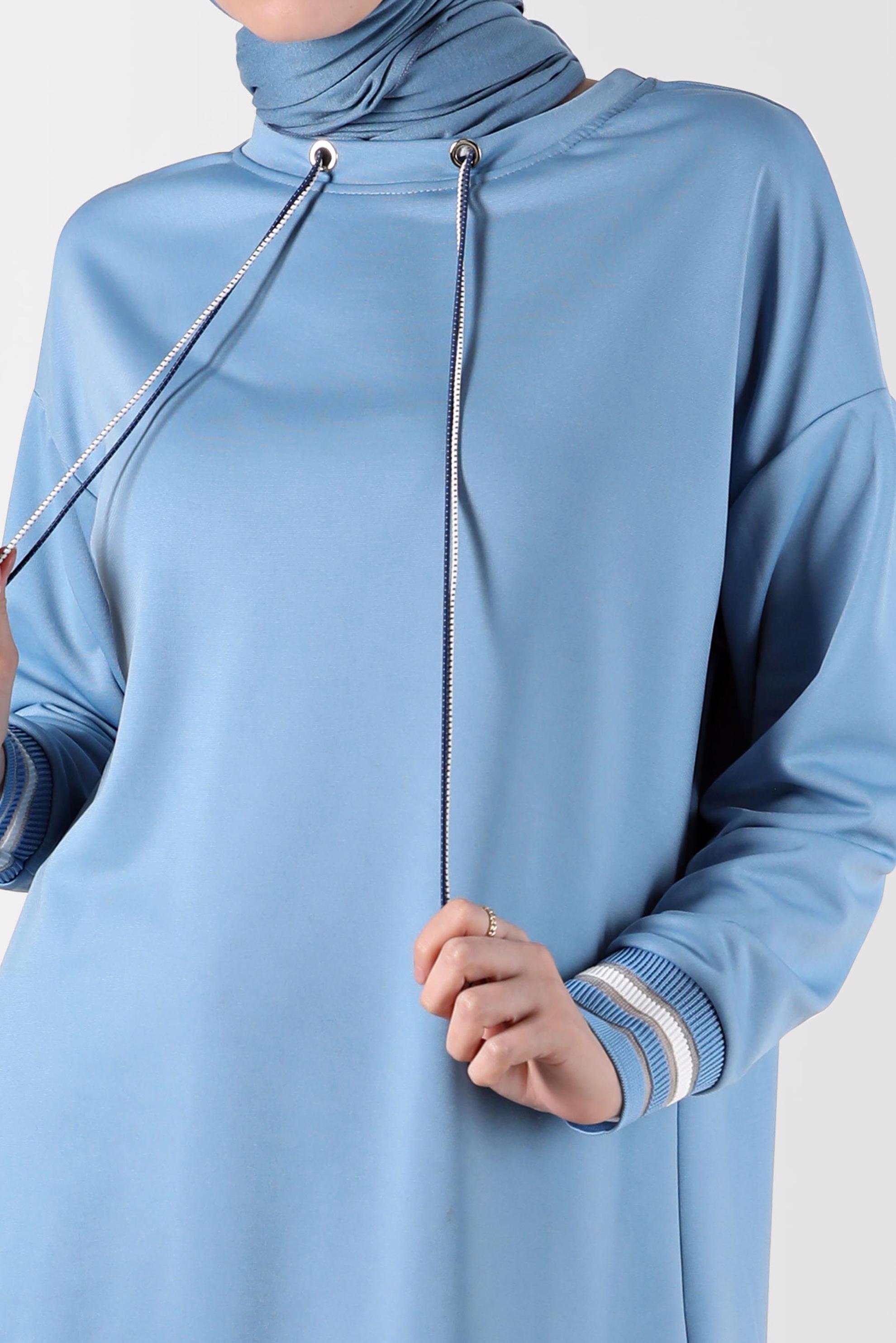 Tesettür giyim MAVİ BAĞCIK DETAYLI EŞOFMAN TUNİK 42572 