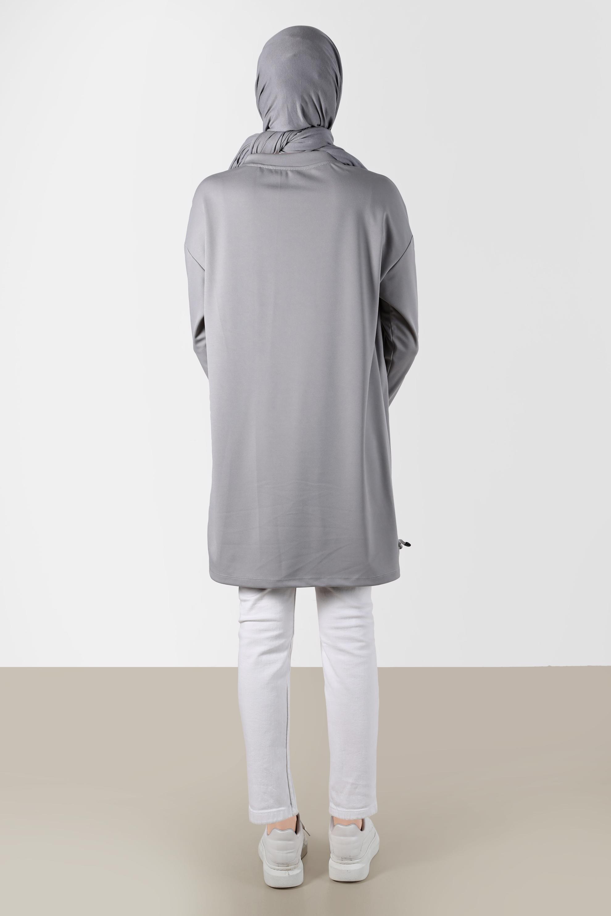 Tesettür giyim GRİ BAĞCIK DETAYLI EŞOFMAN TUNİK 42572 