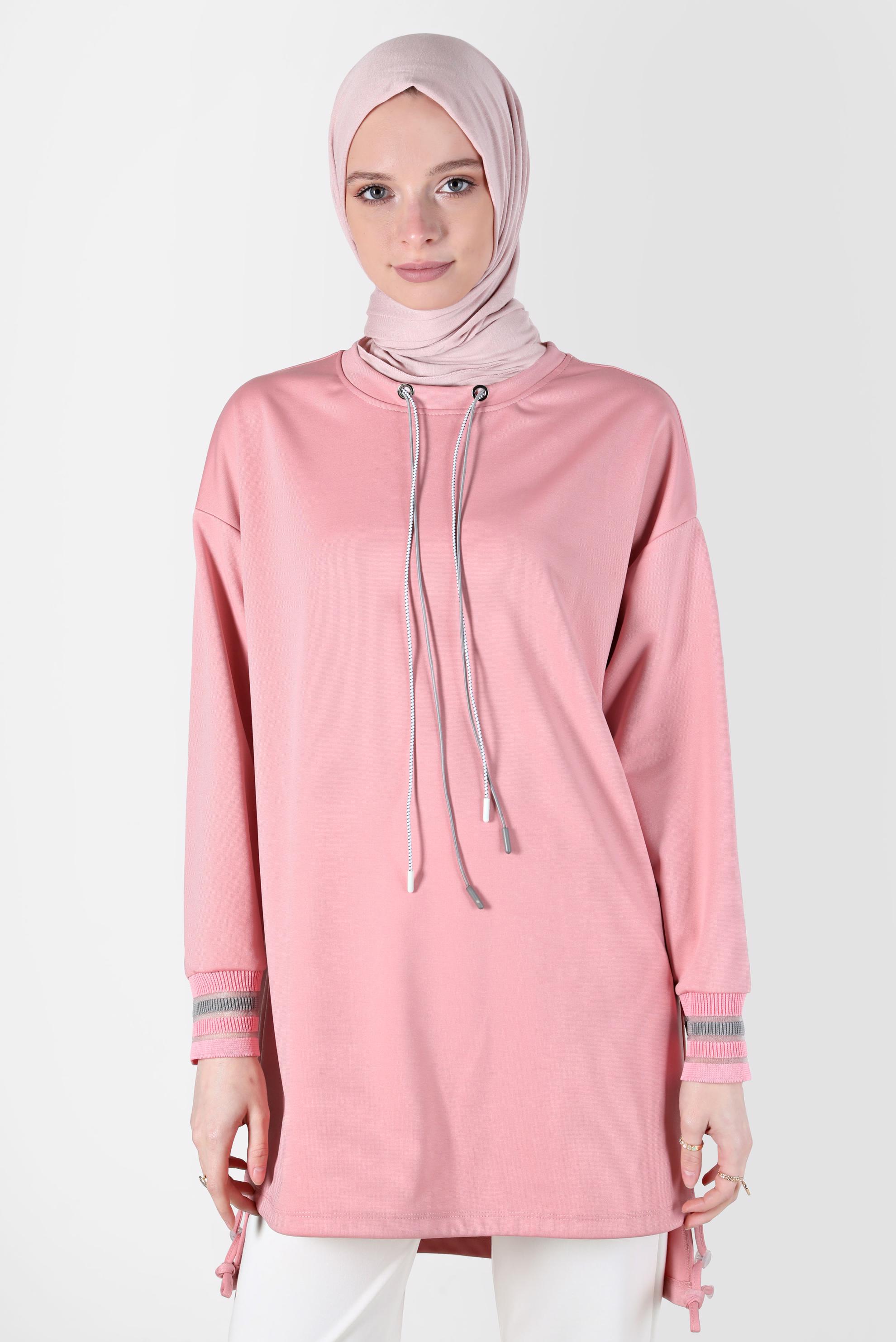 Tesettür giyim PUDRA BAĞCIK DETAYLI EŞOFMAN TUNİK 42572 