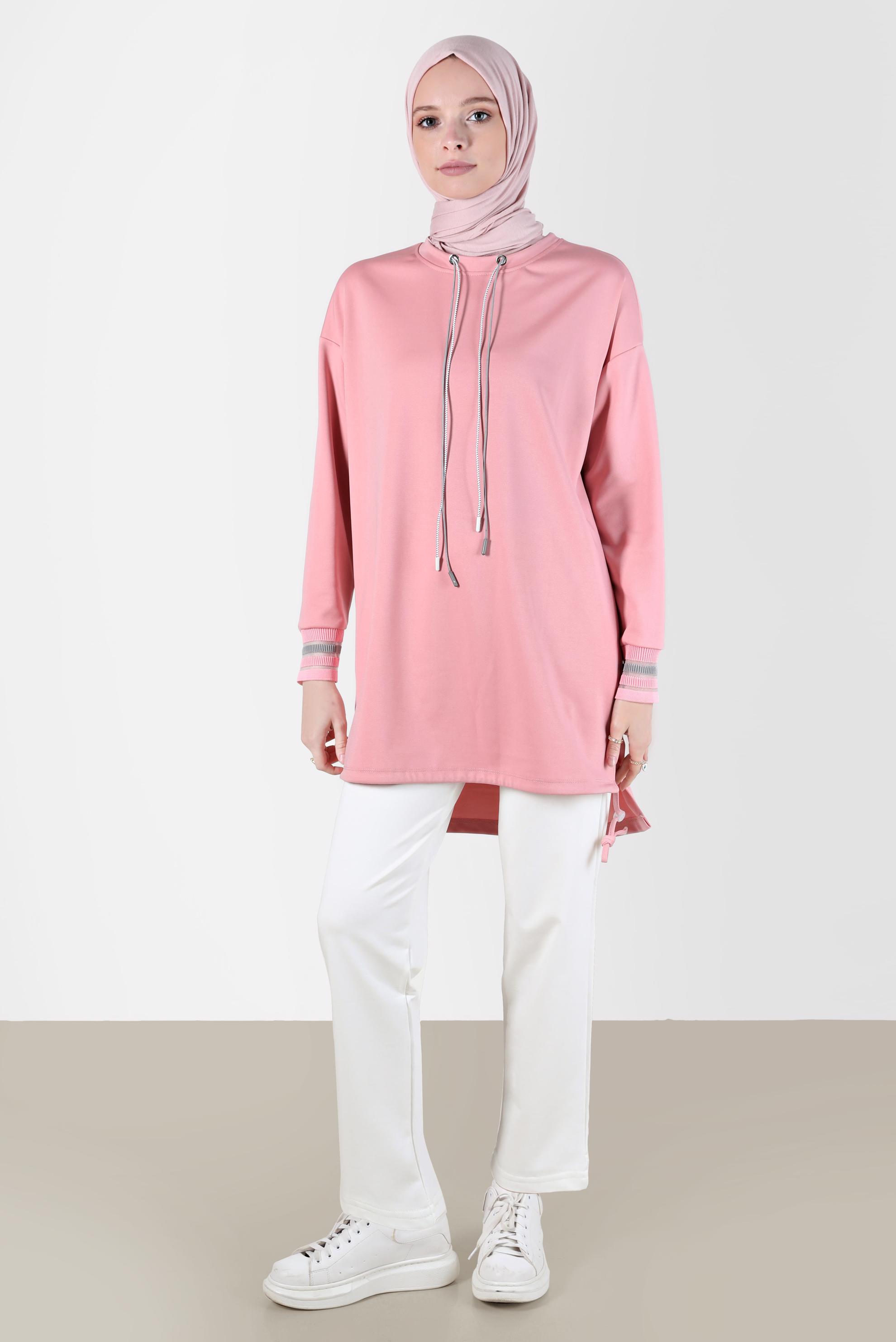 Tesettür giyim PUDRA BAĞCIK DETAYLI EŞOFMAN TUNİK 42572 