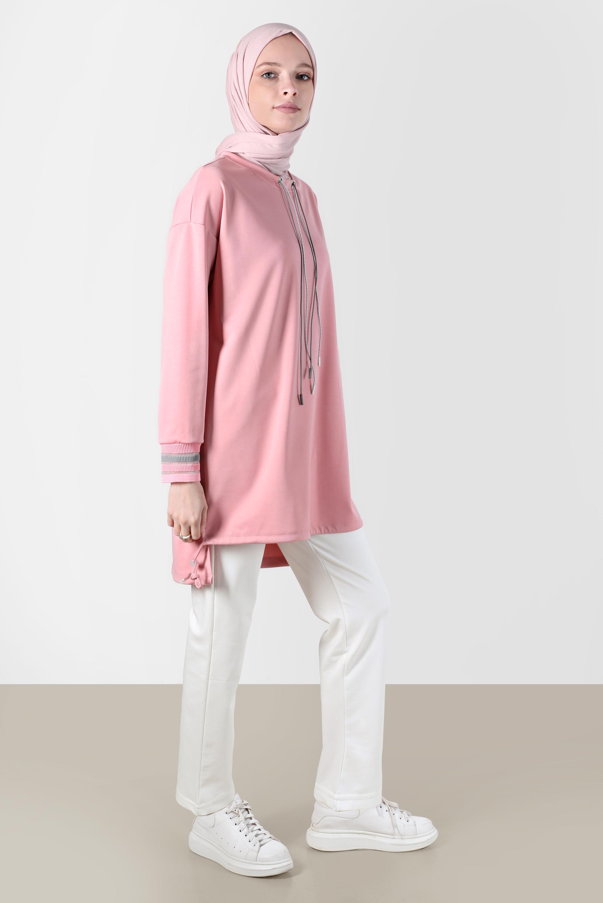 Tesettür giyim PUDRA BAĞCIK DETAYLI EŞOFMAN TUNİK 42572 