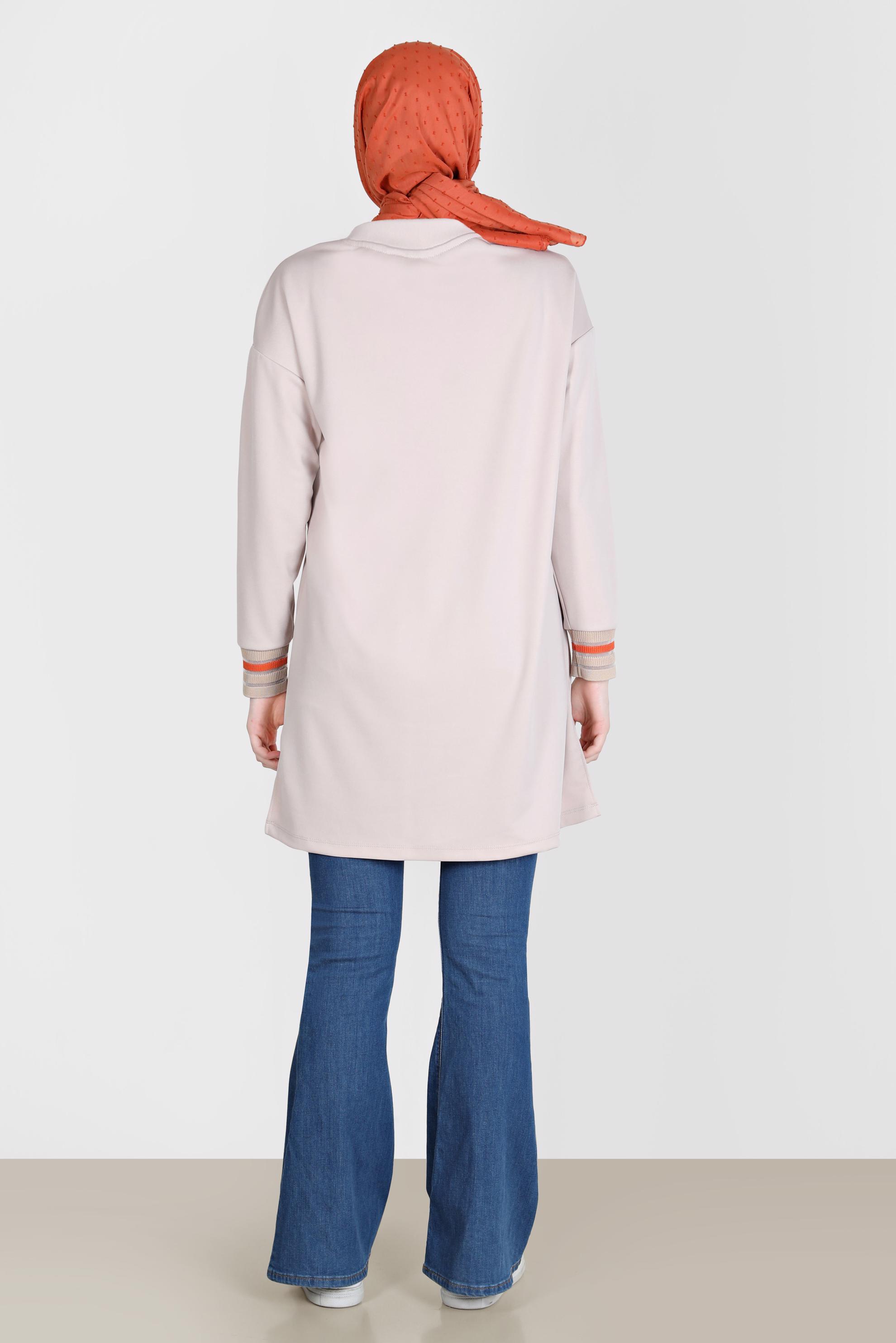 Tesettür giyim BEJ BAĞCIK DETAYLI EŞOFMAN TUNİK 42572 