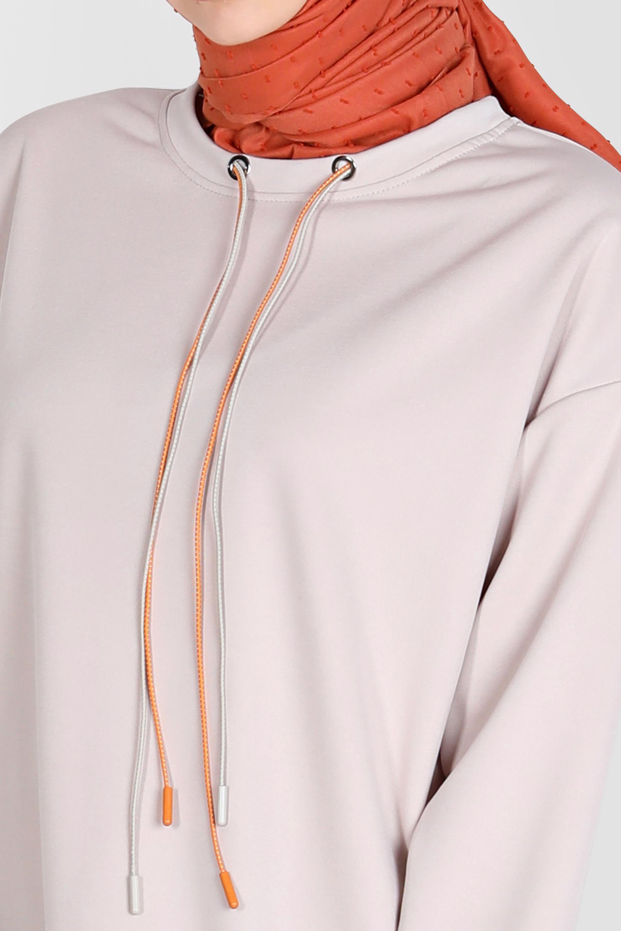 Tesettür giyim BEJ BAĞCIK DETAYLI EŞOFMAN TUNİK 42572 