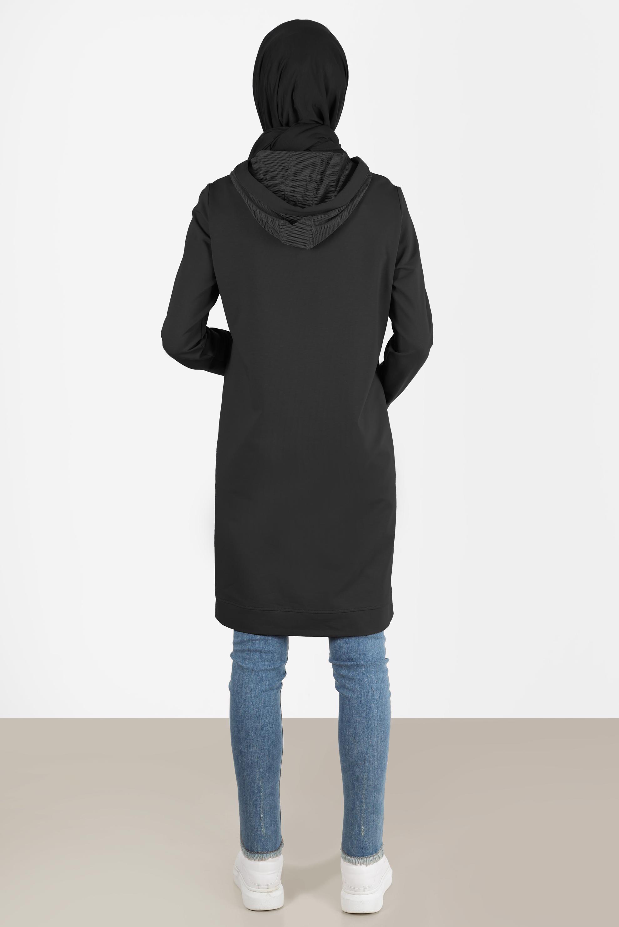 Tesettür giyim SİYAH KUŞGÖZÜ DETAYLI YIRTMAÇLI EŞOFMAN TUNİK 42573 