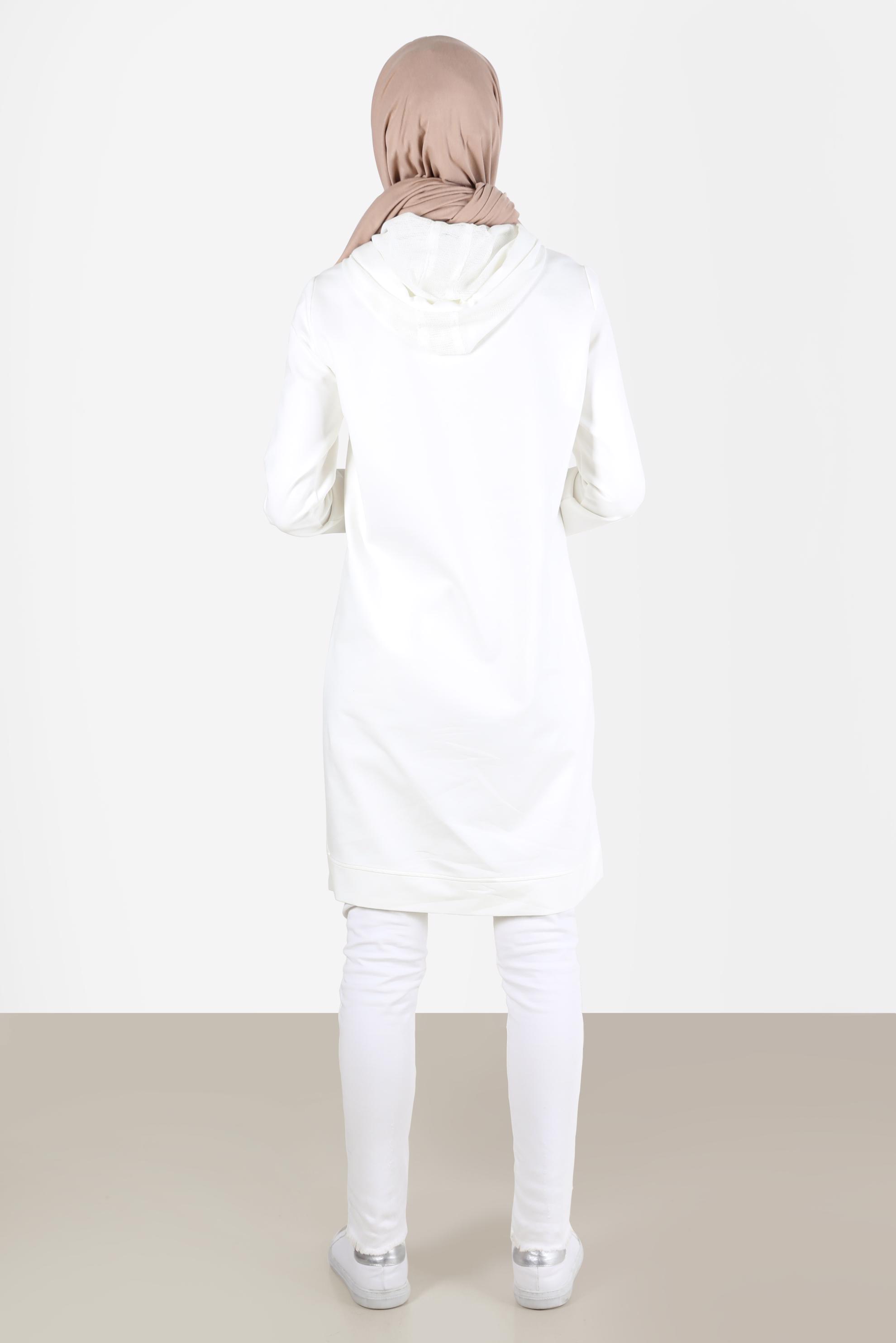 Tesettür giyim BEYAZ KUŞGÖZÜ DETAYLI YIRTMAÇLI EŞOFMAN TUNİK 42573 