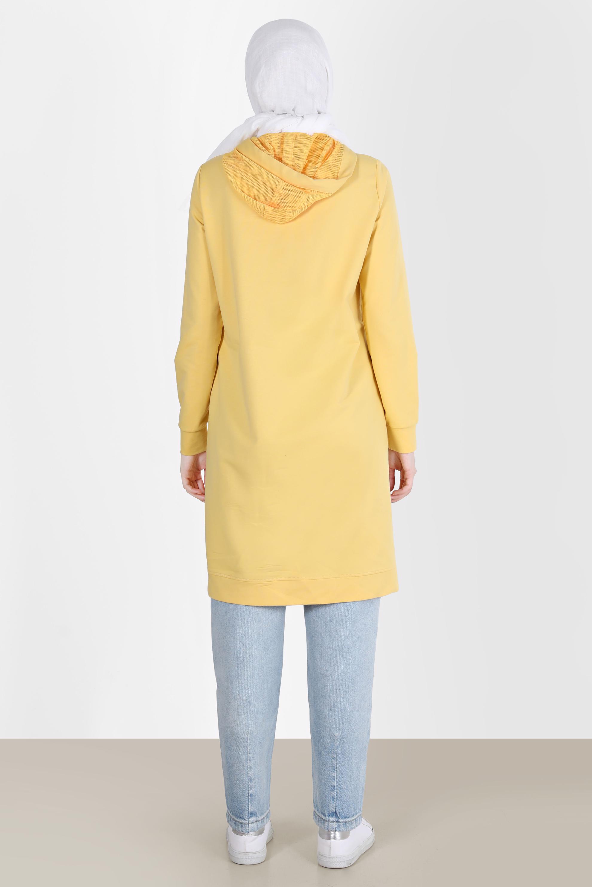 Tesettür giyim SARI KUŞGÖZÜ DETAYLI YIRTMAÇLI EŞOFMAN TUNİK 42573 