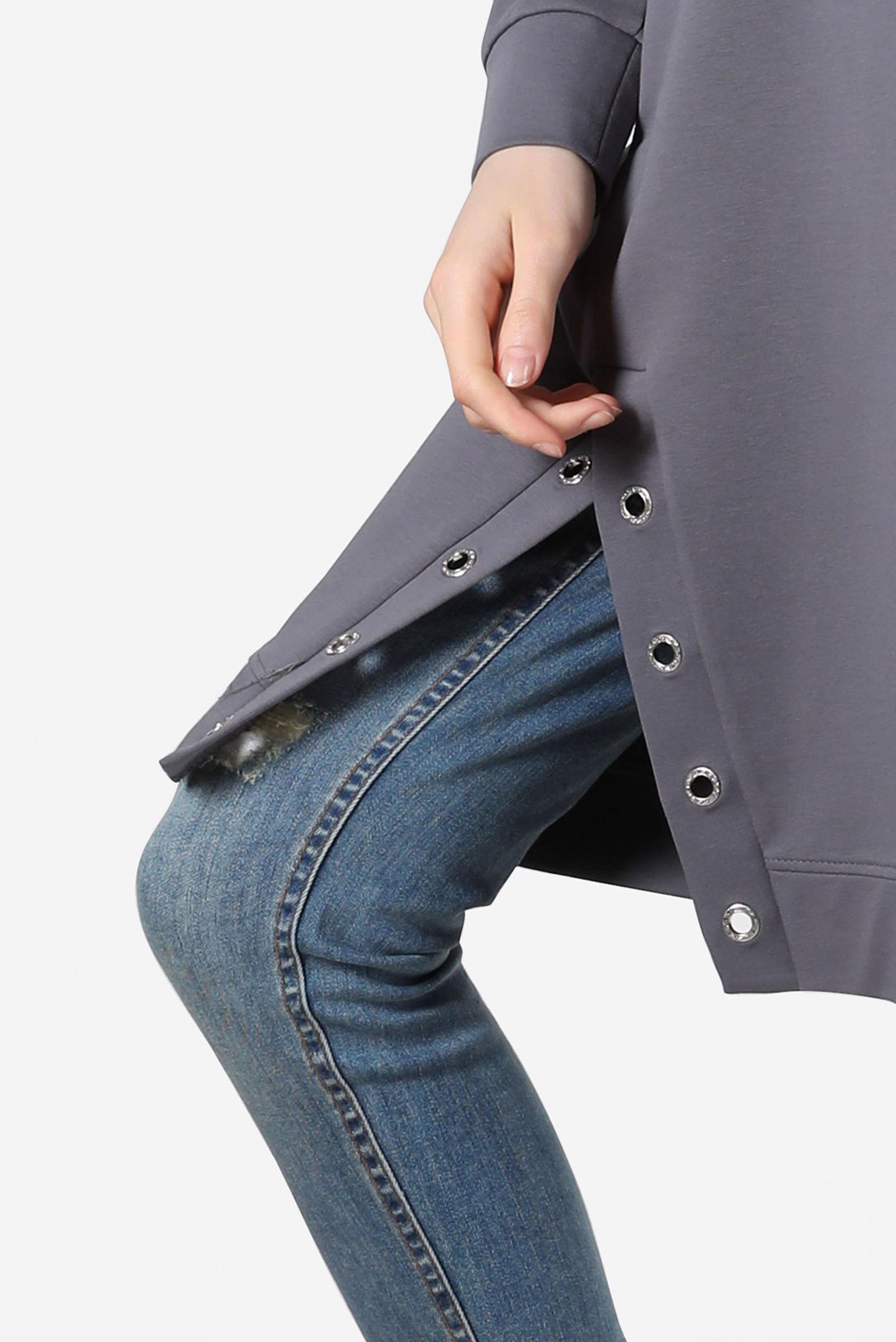 Tesettür giyim GRİ KUŞGÖZÜ DETAYLI YIRTMAÇLI EŞOFMAN TUNİK 42573 