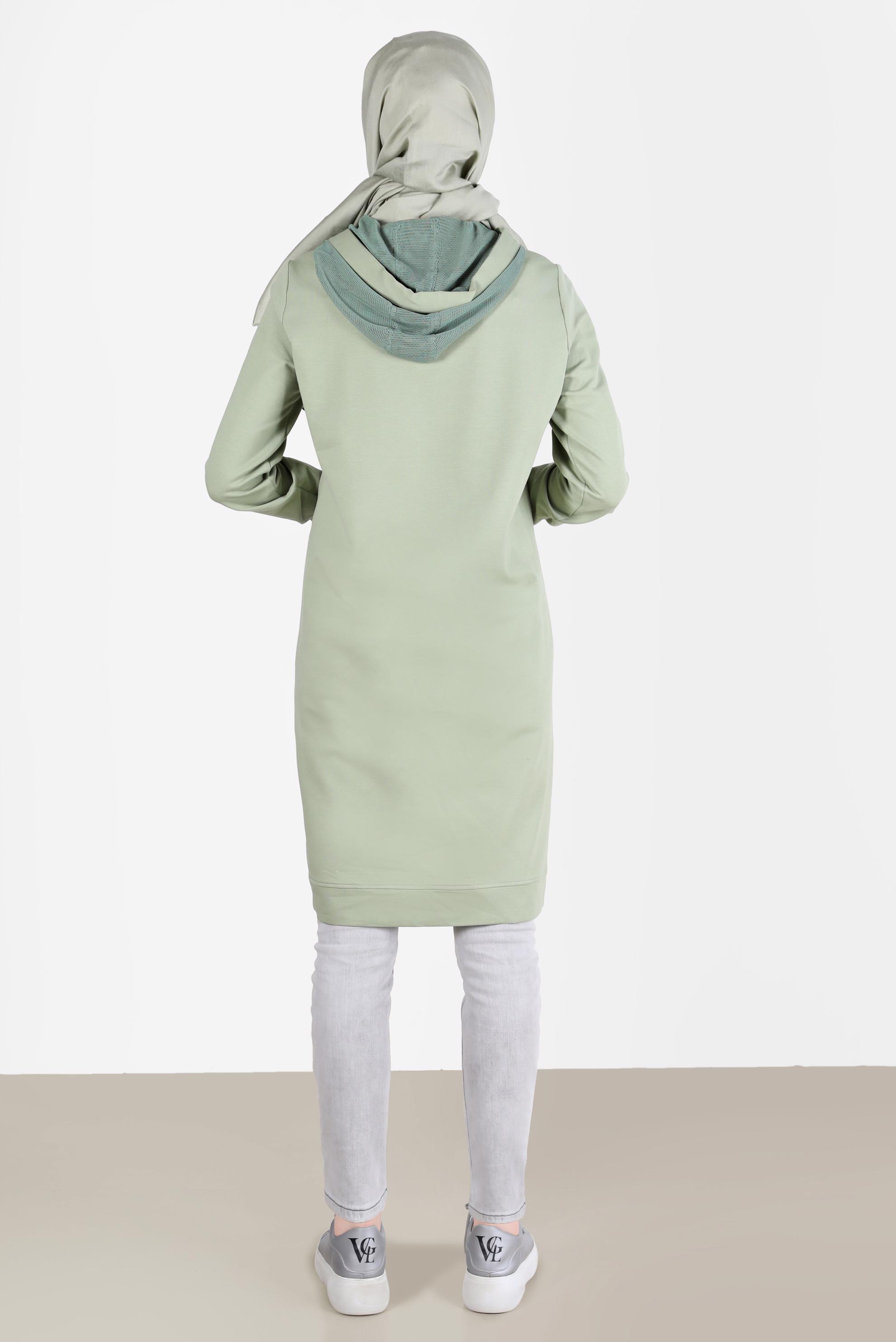 Tesettür giyim YEŞİL KUŞGÖZÜ DETAYLI YIRTMAÇLI EŞOFMAN TUNİK 42573 