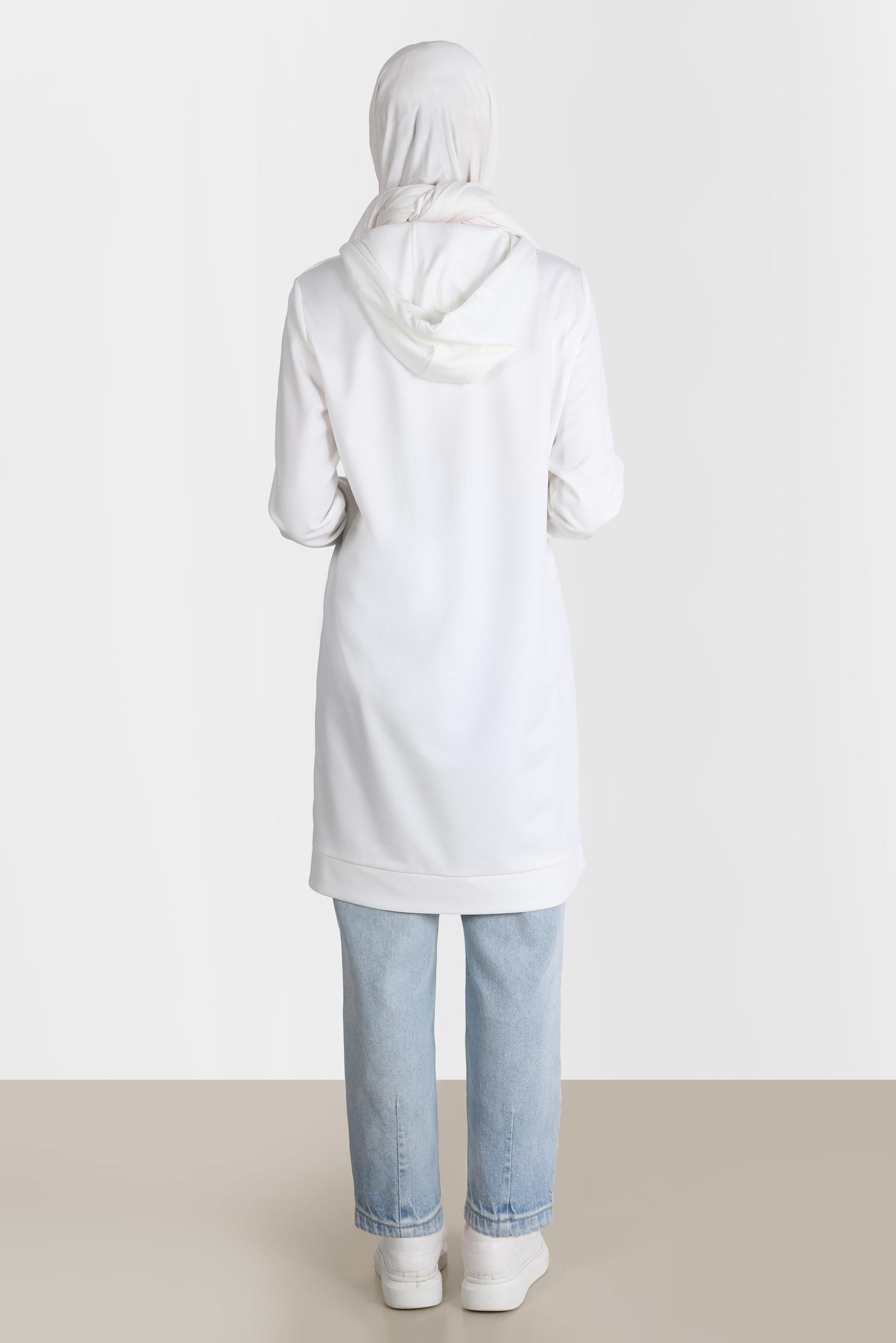 Tesettür giyim BEYAZ TAŞ DETAYLI KAPÜŞONLU EŞOFMAN TUNİK 42574 