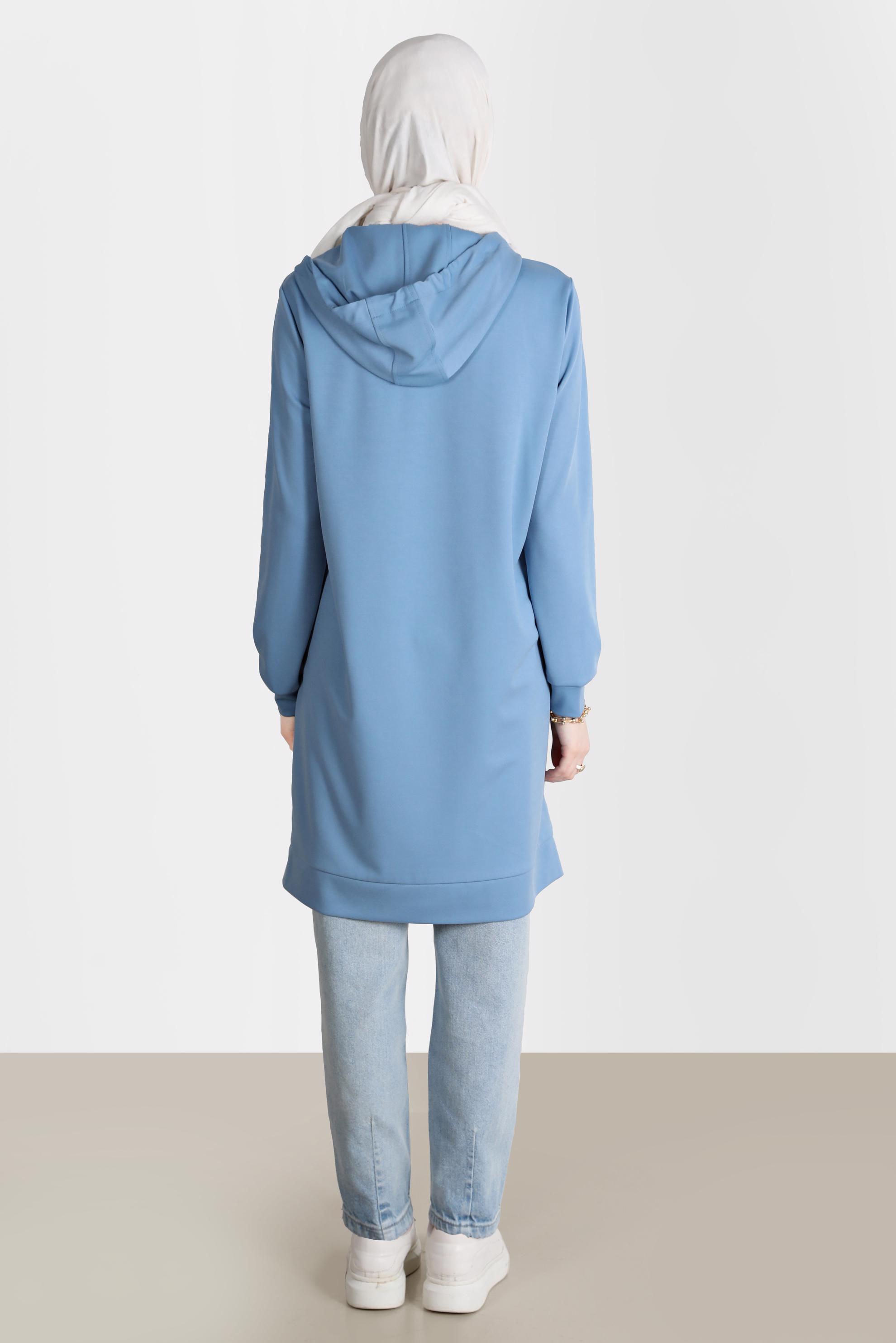 Tesettür giyim MAVİ TAŞ DETAYLI KAPÜŞONLU EŞOFMAN TUNİK 42574 