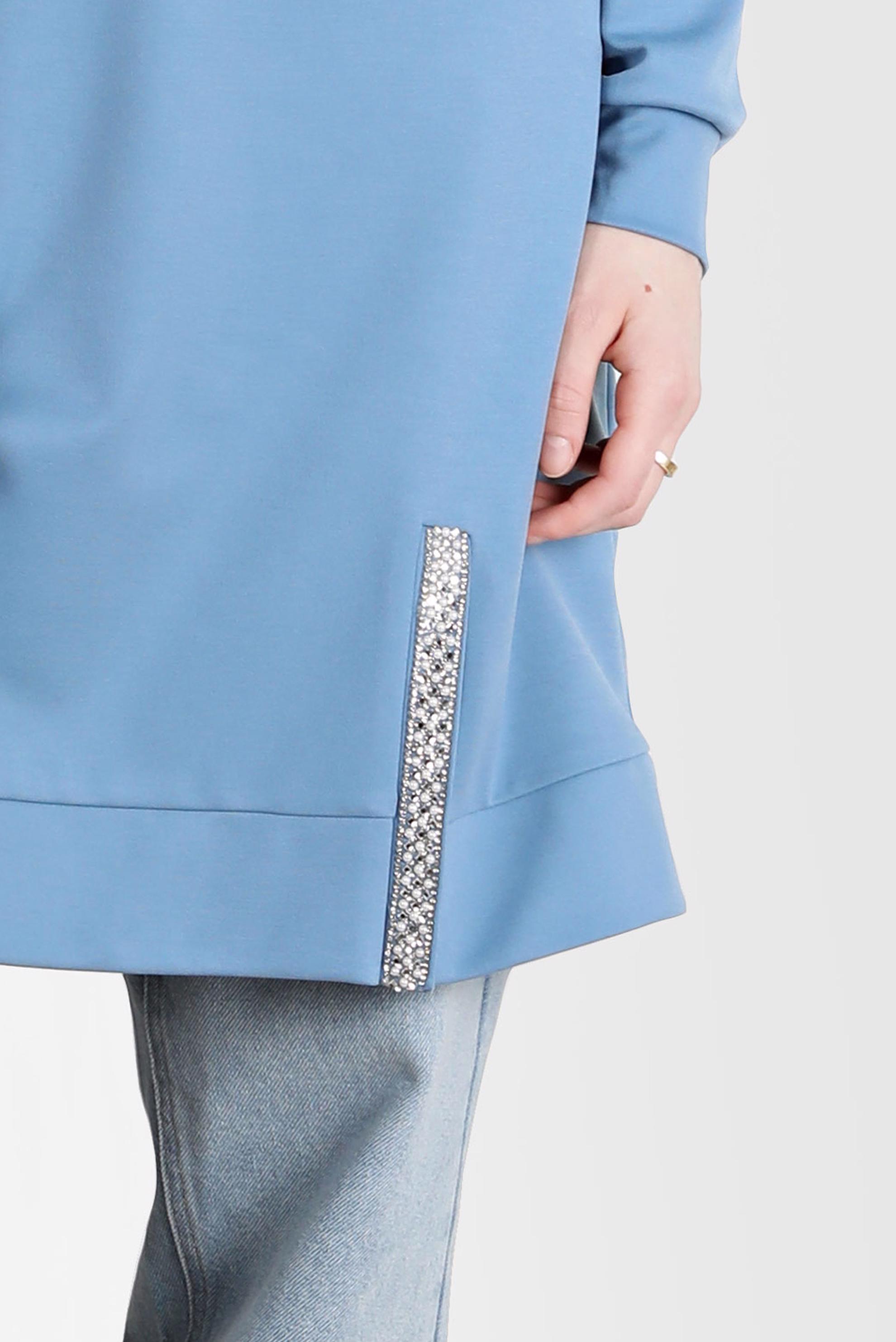 Tesettür giyim MAVİ TAŞ DETAYLI KAPÜŞONLU EŞOFMAN TUNİK 42574 