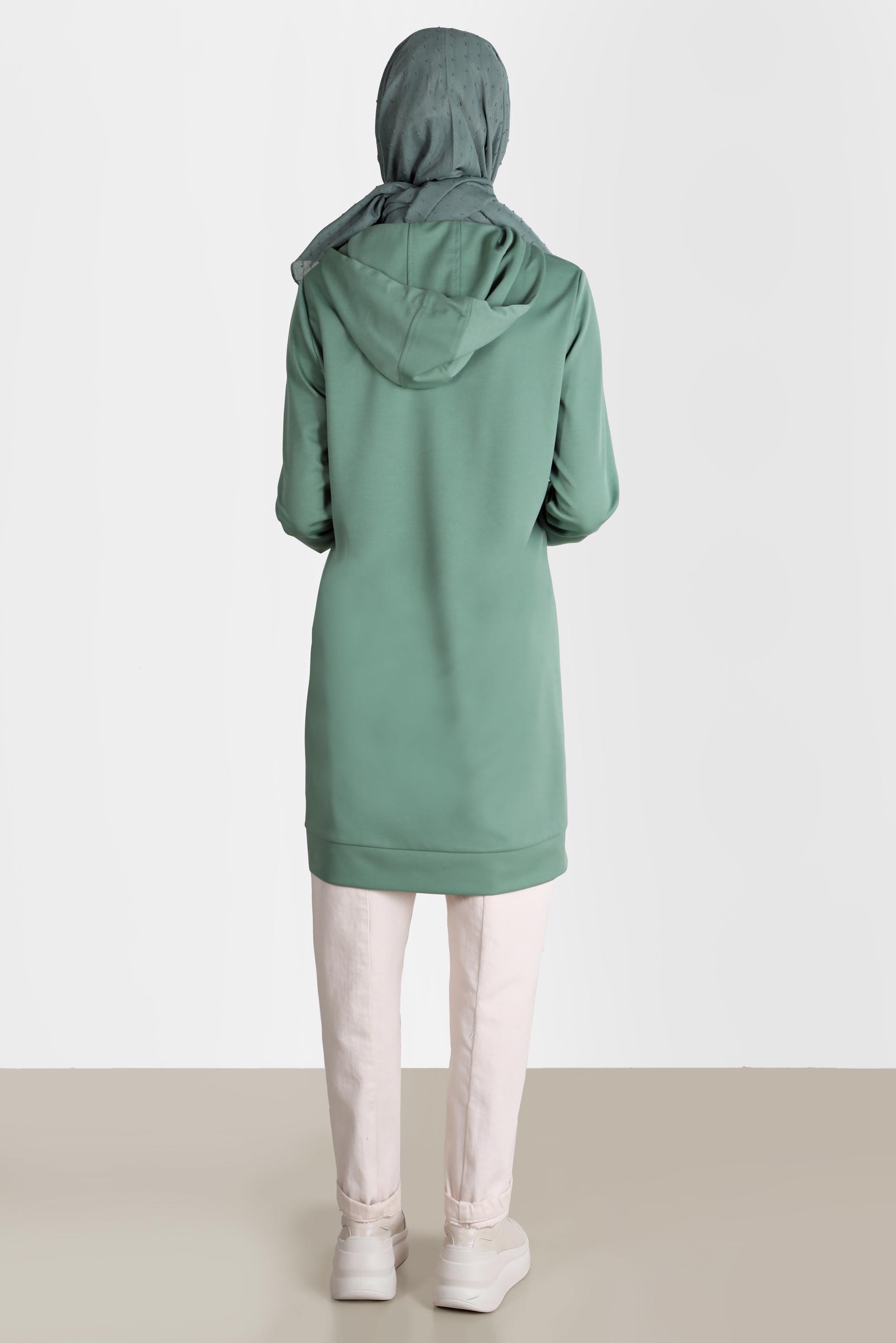 Tesettür giyim YEŞİL TAŞ DETAYLI KAPÜŞONLU EŞOFMAN TUNİK 42574 