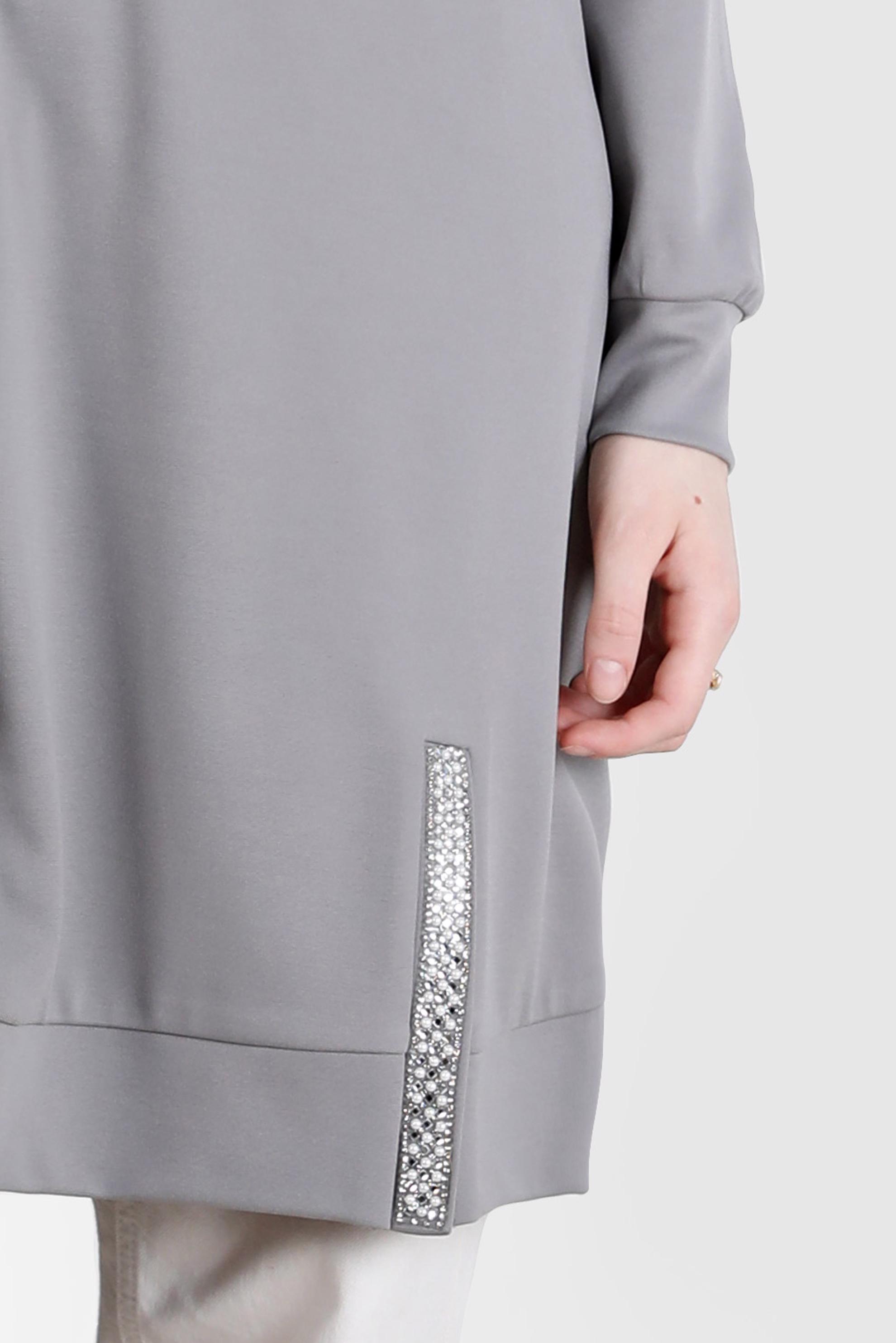 Tesettür giyim GRİ TAŞ DETAYLI KAPÜŞONLU EŞOFMAN TUNİK 42574 