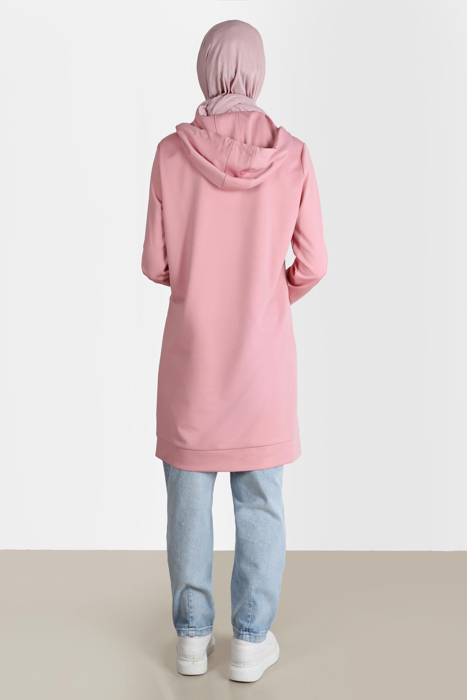 Tesettür giyim PUDRA TAŞ DETAYLI KAPÜŞONLU EŞOFMAN TUNİK 42574 