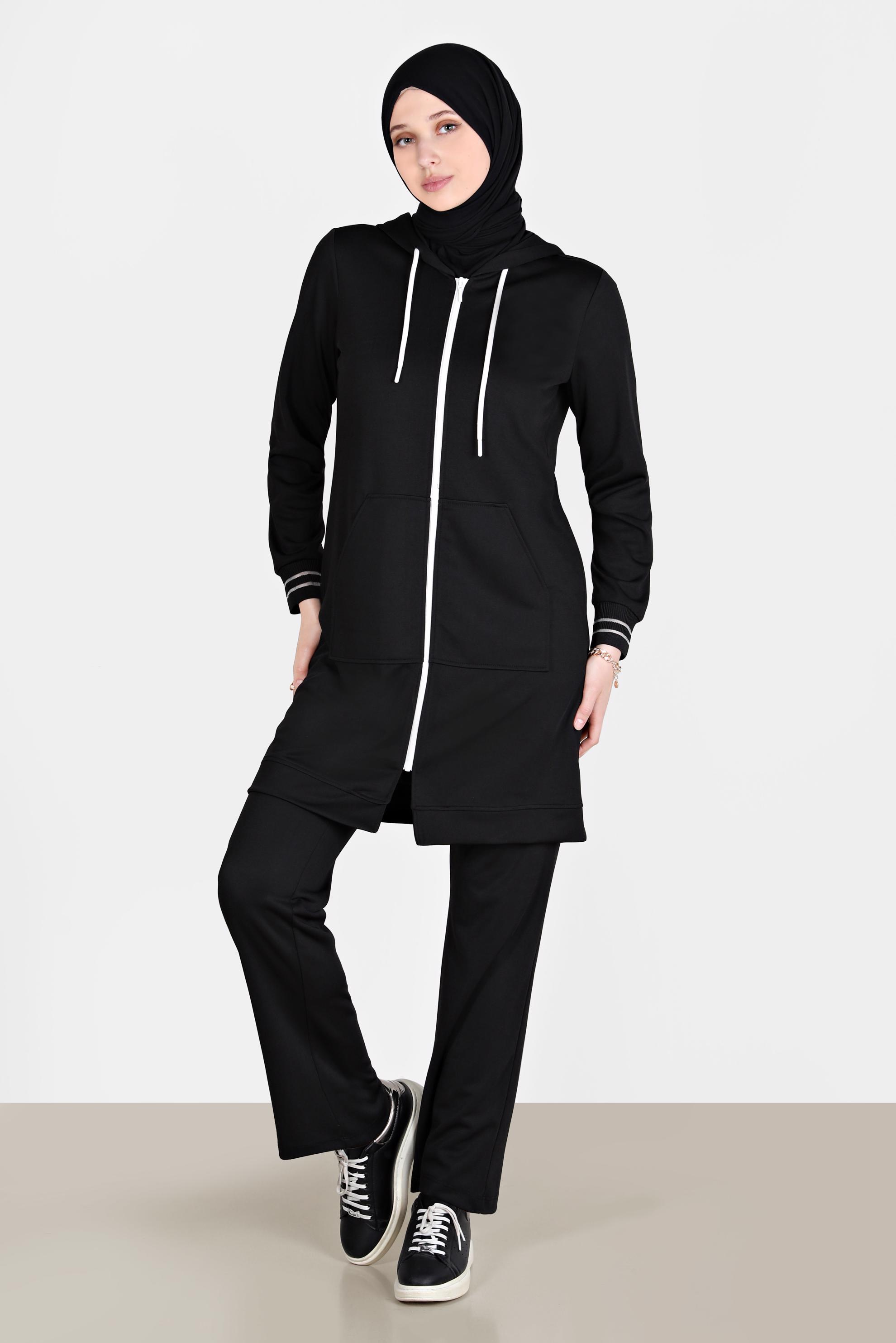 Tesettür giyim SİYAH FERMUARLI BASIC İKİLİ PANT. EŞOFMAN TAKIM 42575 