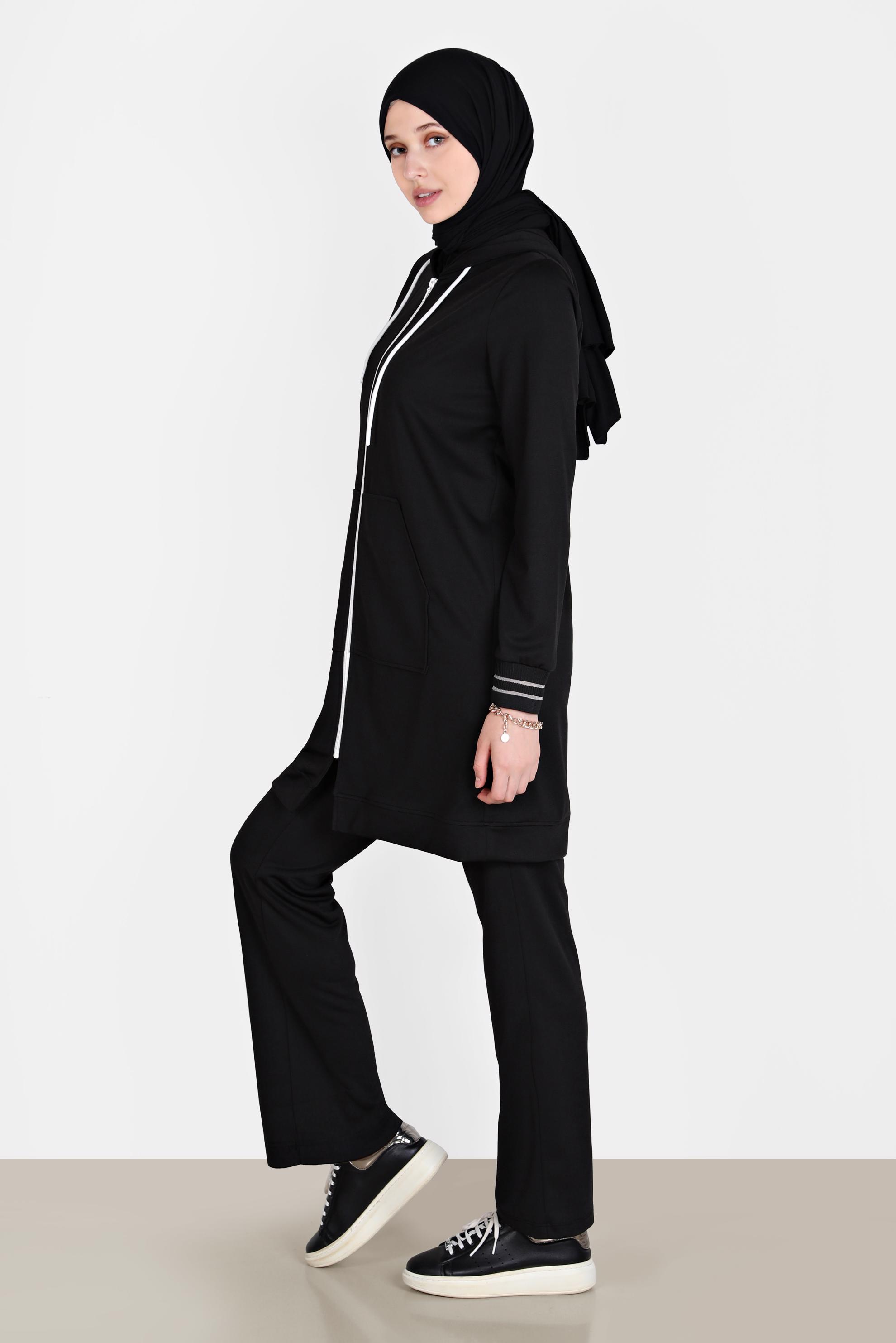 Tesettür giyim SİYAH FERMUARLI BASIC İKİLİ PANT. EŞOFMAN TAKIM 42575 