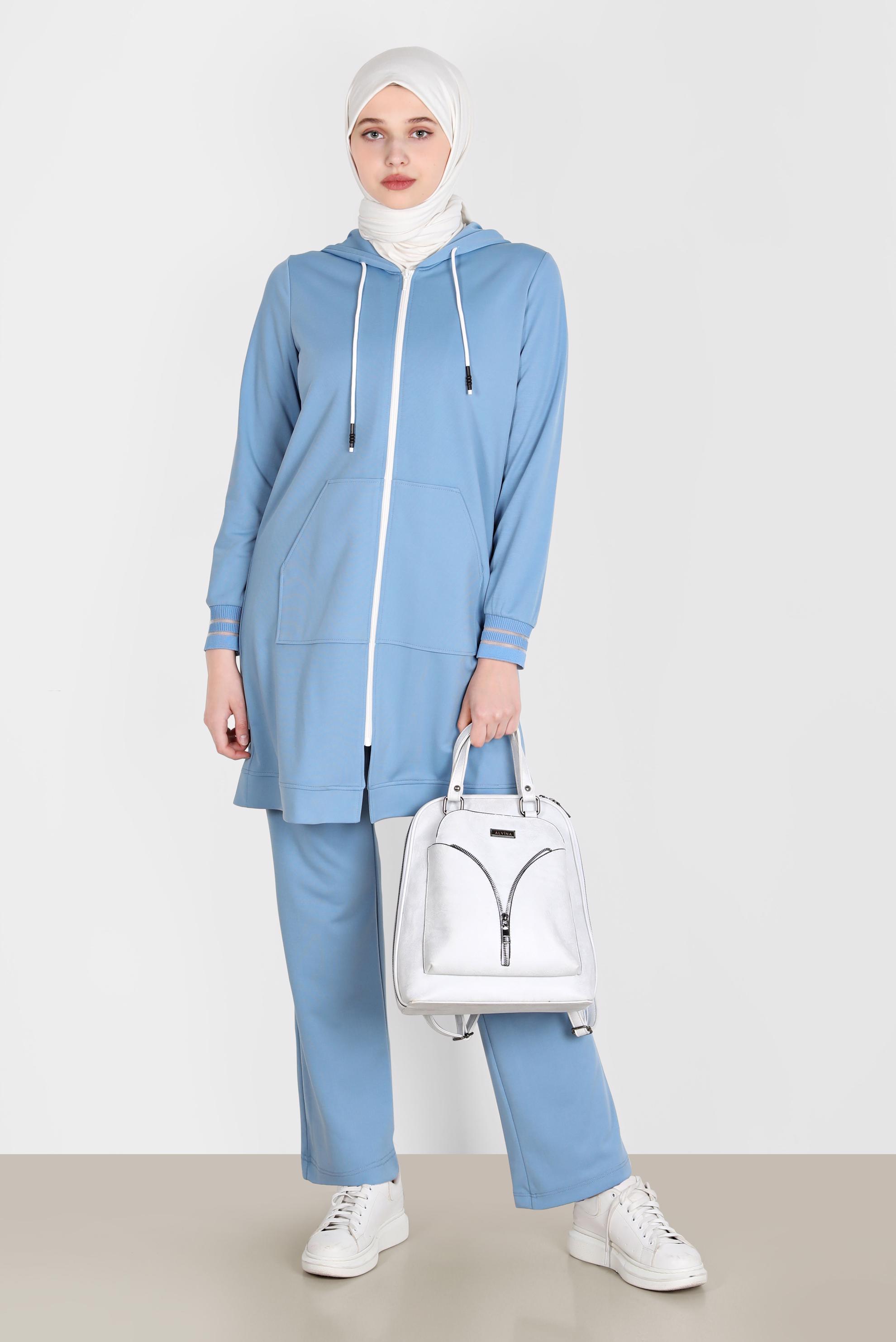 Hijab clothing BLUE ZIPPERED BASIC 2-PIECE TRACKSUIT SET 42575 