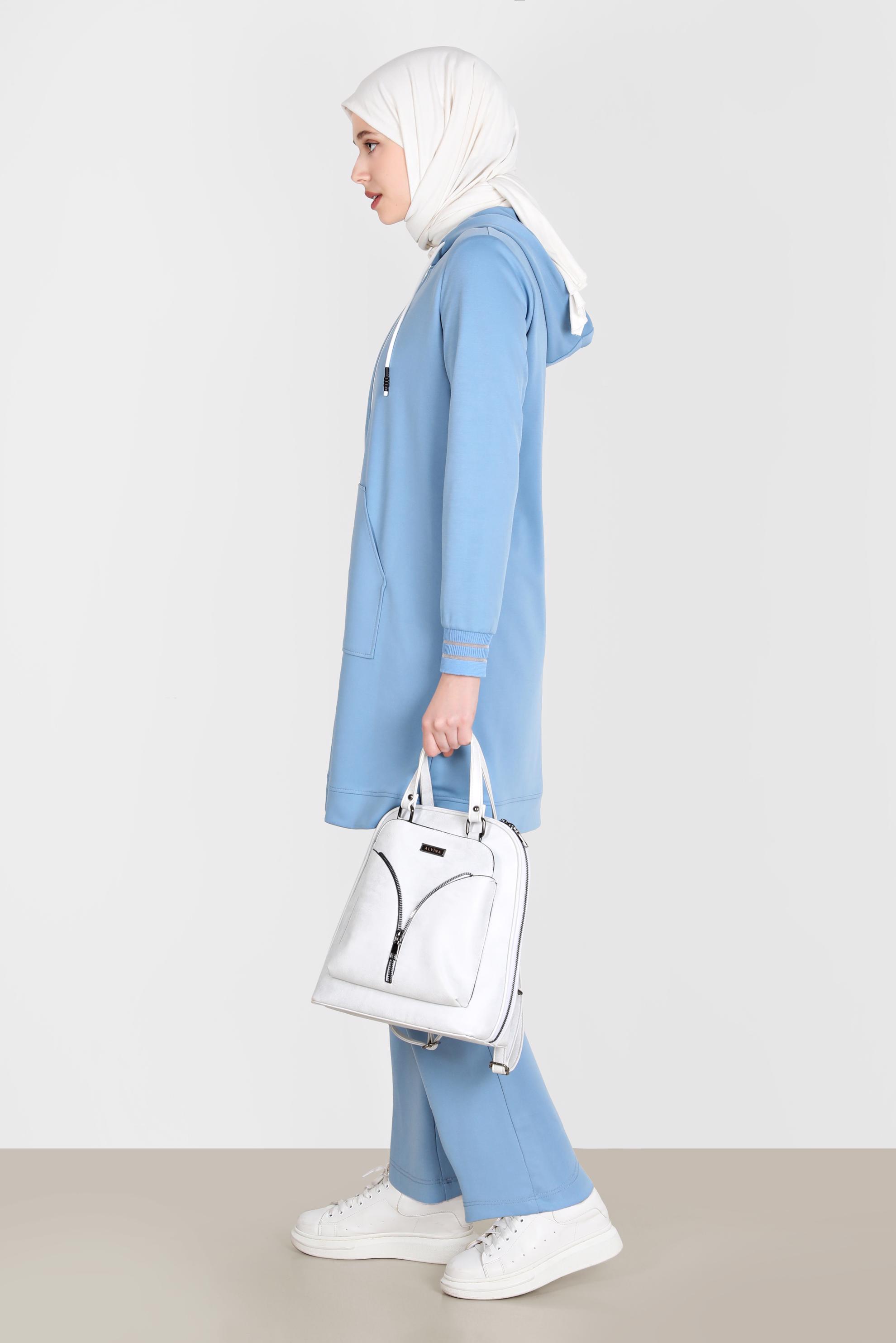 Hijab clothing BLUE ZIPPERED BASIC 2-PIECE TRACKSUIT SET 42575 