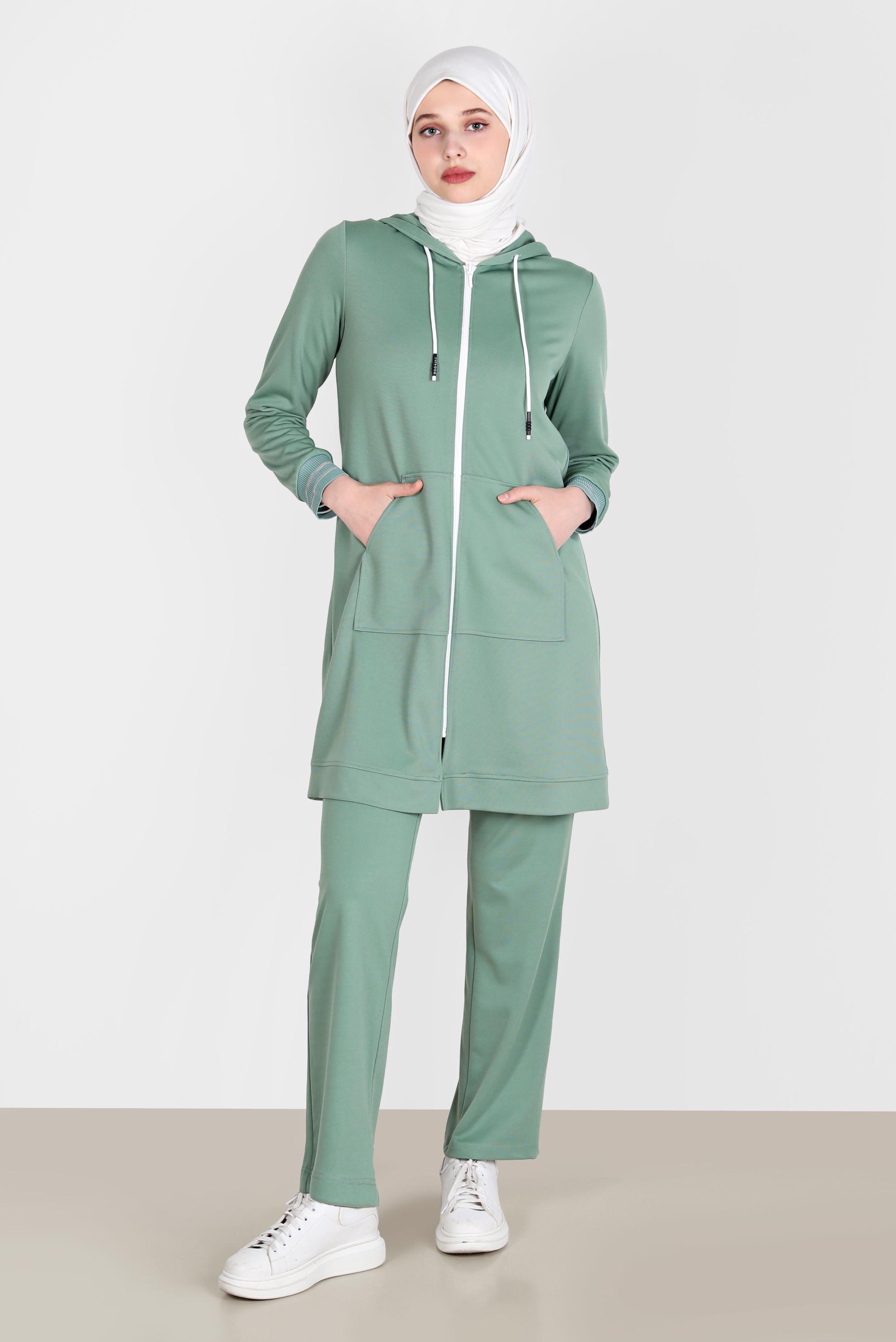 Tesettür giyim YEŞİL FERMUARLI BASIC İKİLİ PANT. EŞOFMAN TAKIM 42575 