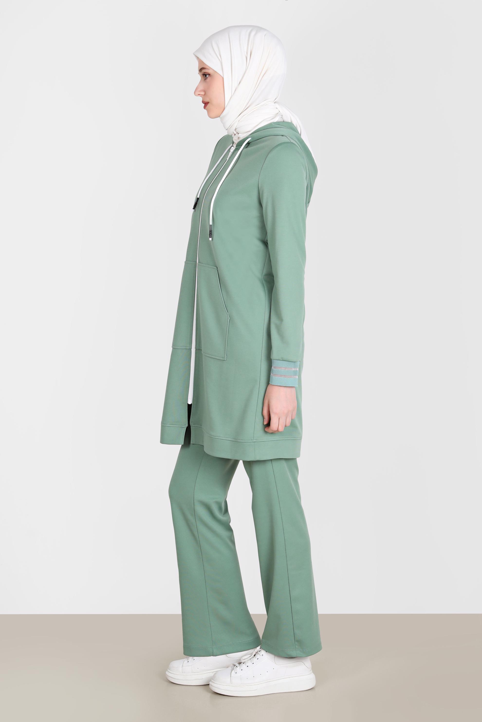 Tesettür giyim YEŞİL FERMUARLI BASIC İKİLİ PANT. EŞOFMAN TAKIM 42575 