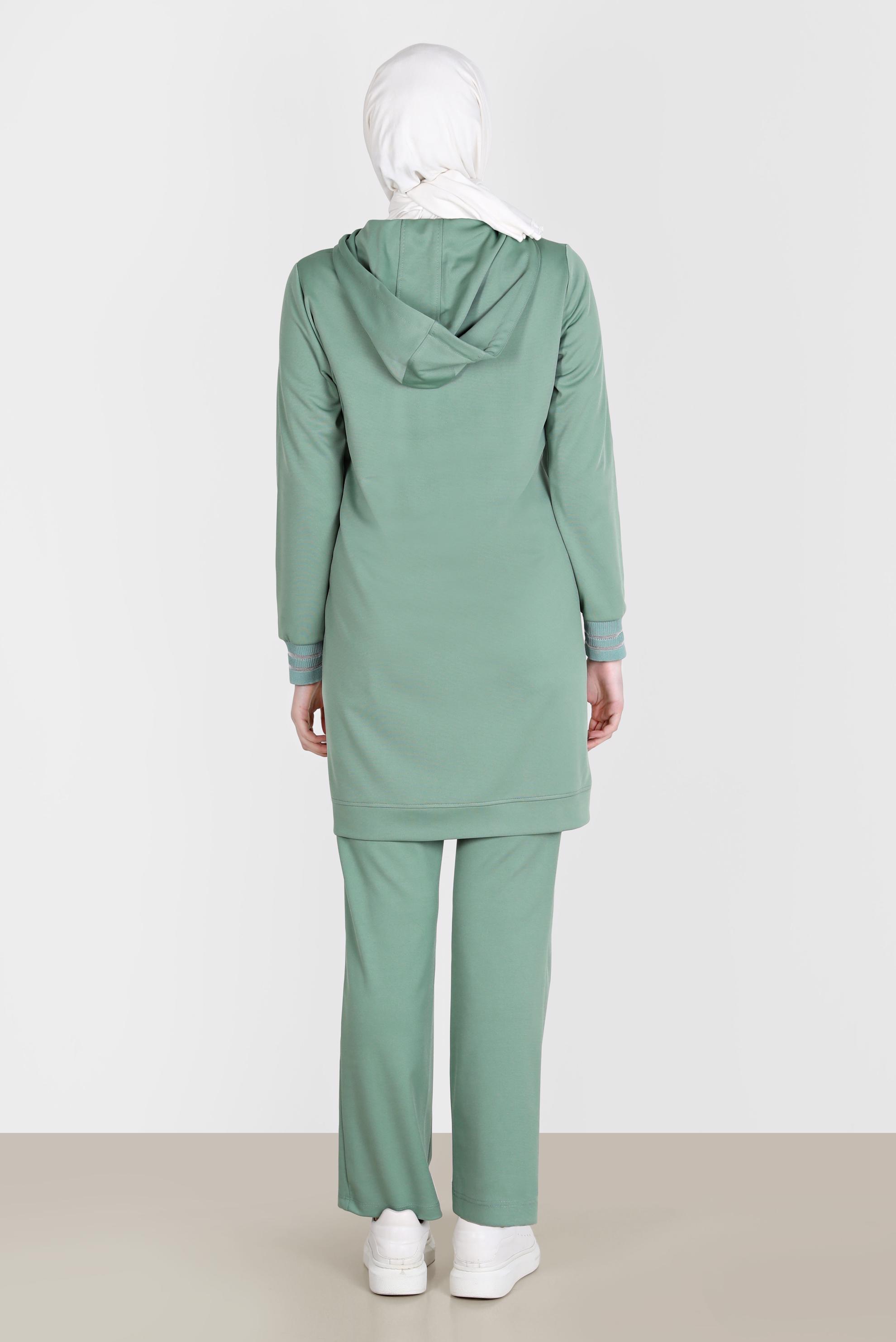 Tesettür giyim YEŞİL FERMUARLI BASIC İKİLİ PANT. EŞOFMAN TAKIM 42575 