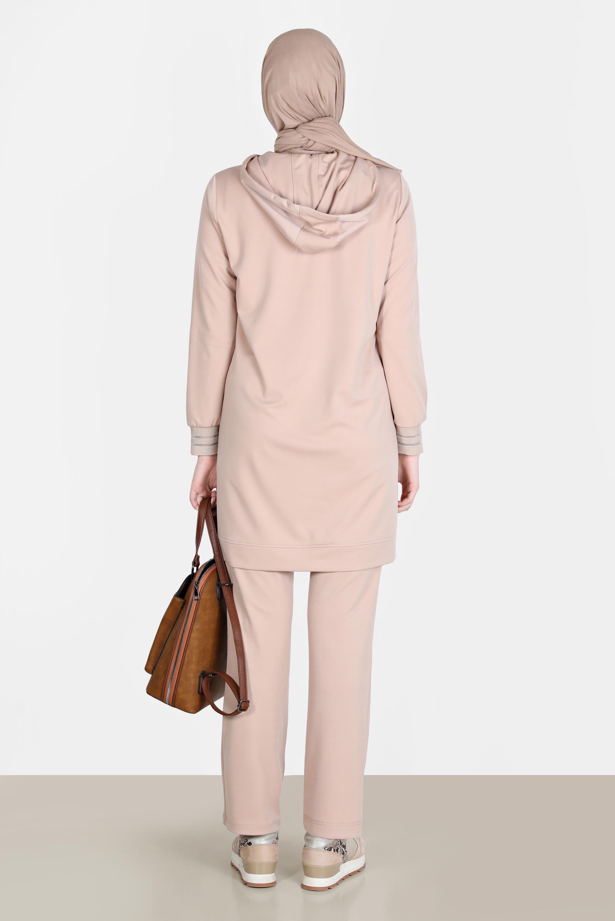 Tesettür giyim BEJ FERMUARLI BASIC İKİLİ PANT. EŞOFMAN TAKIM 42575 