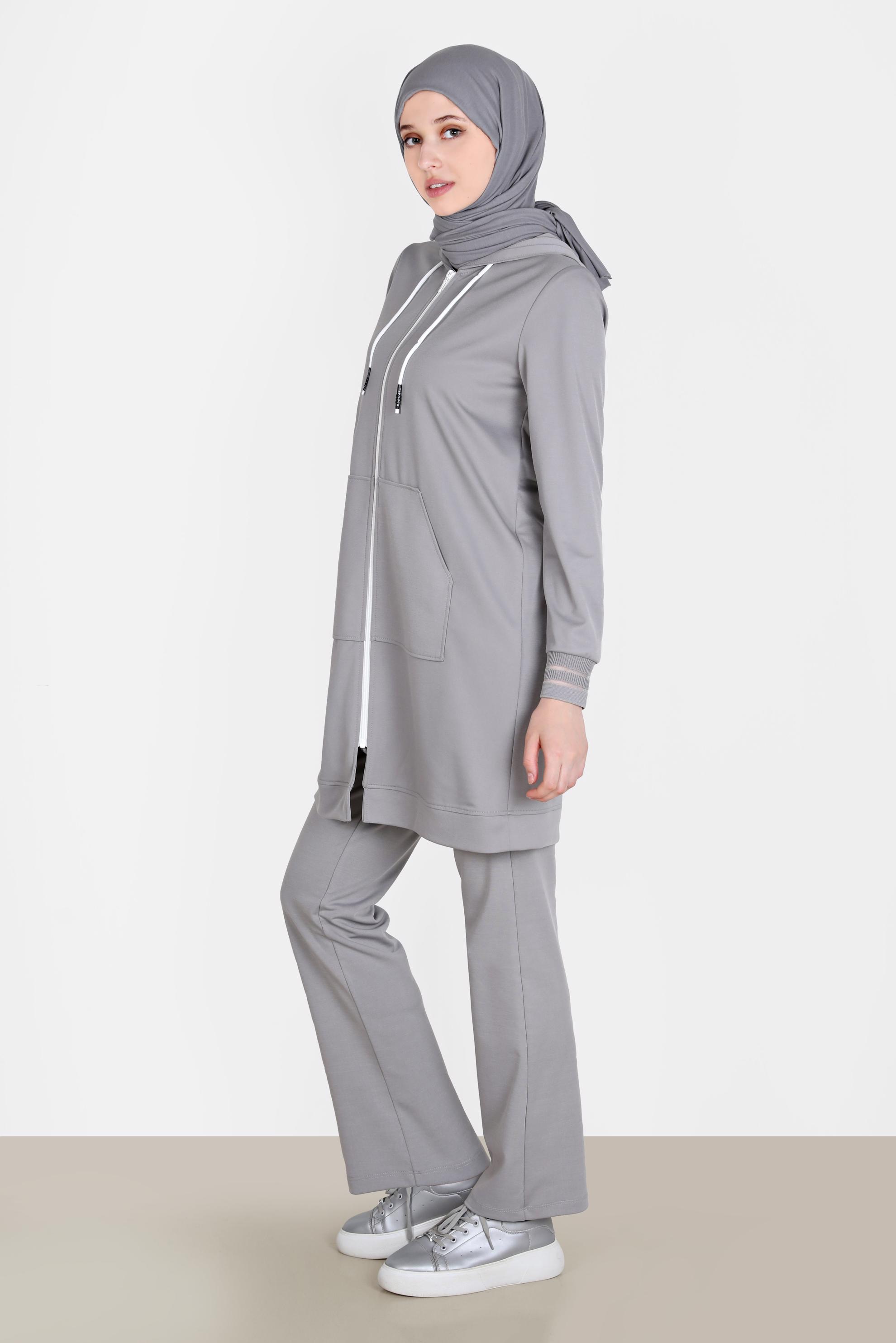 Tesettür giyim GRİ FERMUARLI BASIC İKİLİ PANT. EŞOFMAN TAKIM 42575 