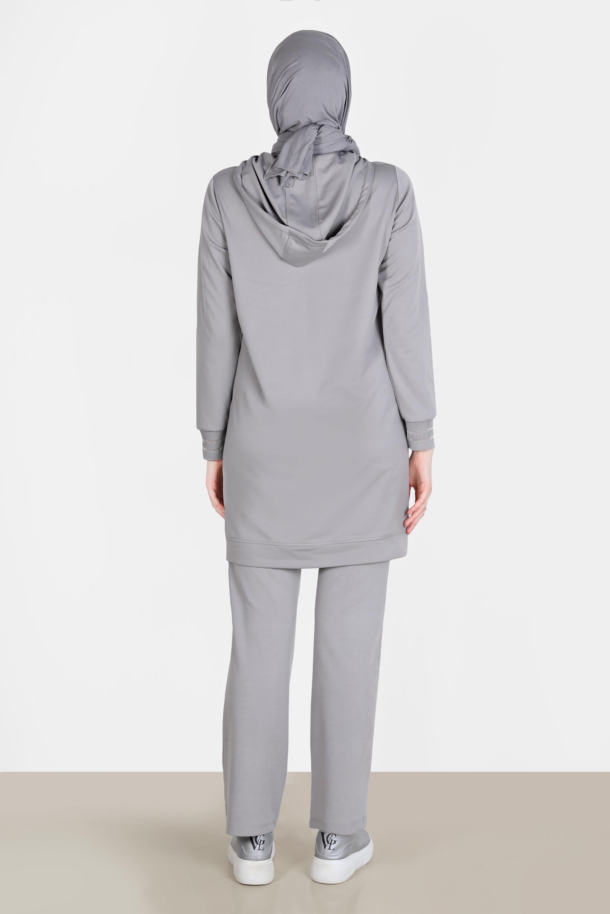 Tesettür giyim GRİ FERMUARLI BASIC İKİLİ PANT. EŞOFMAN TAKIM 42575 