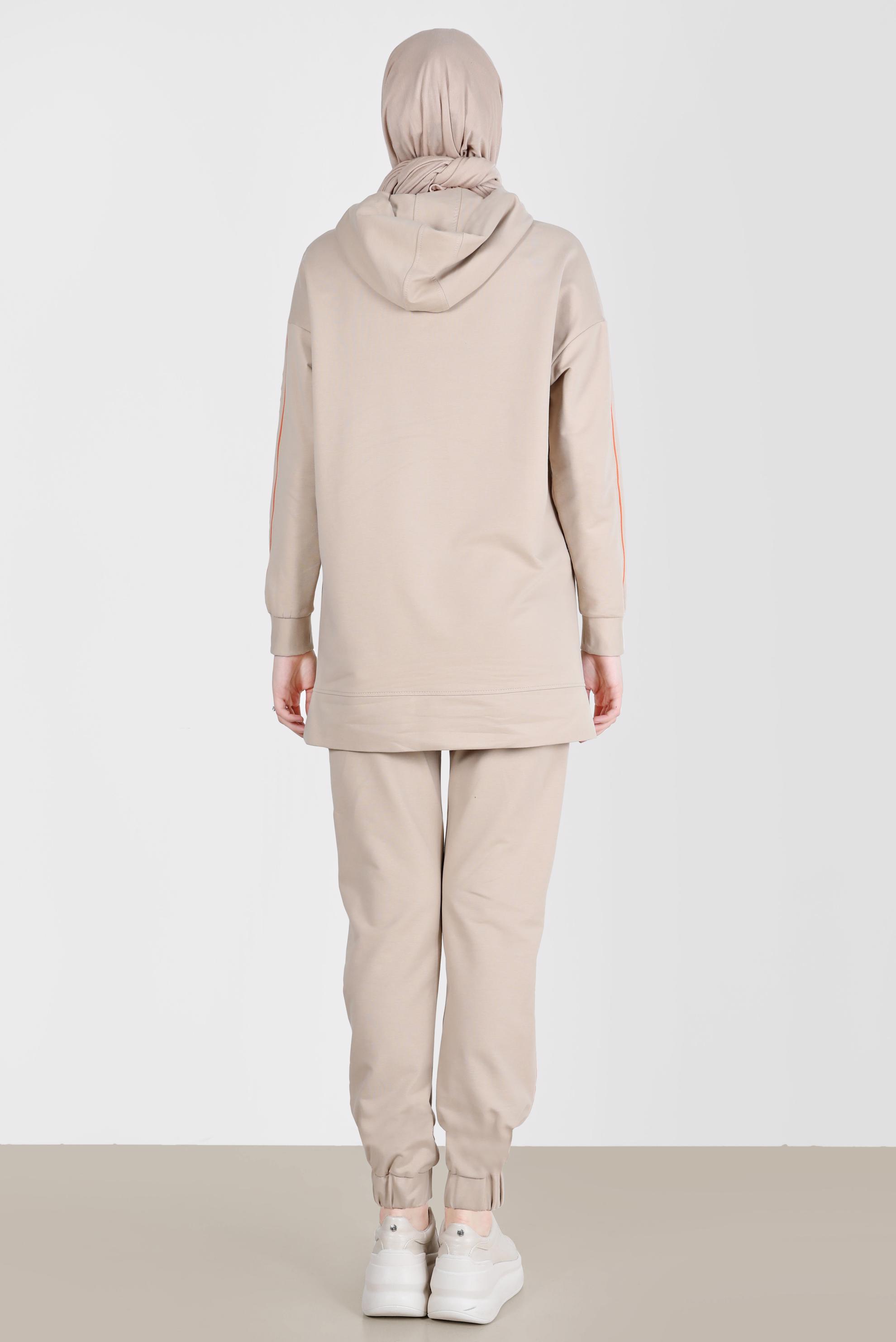 Vêtements hijab BEIGE ENSEMBLE SURVÊTEMENT 2 PIÈCES À CAPUCHE RAYÉ AVEC PANTALON 42594